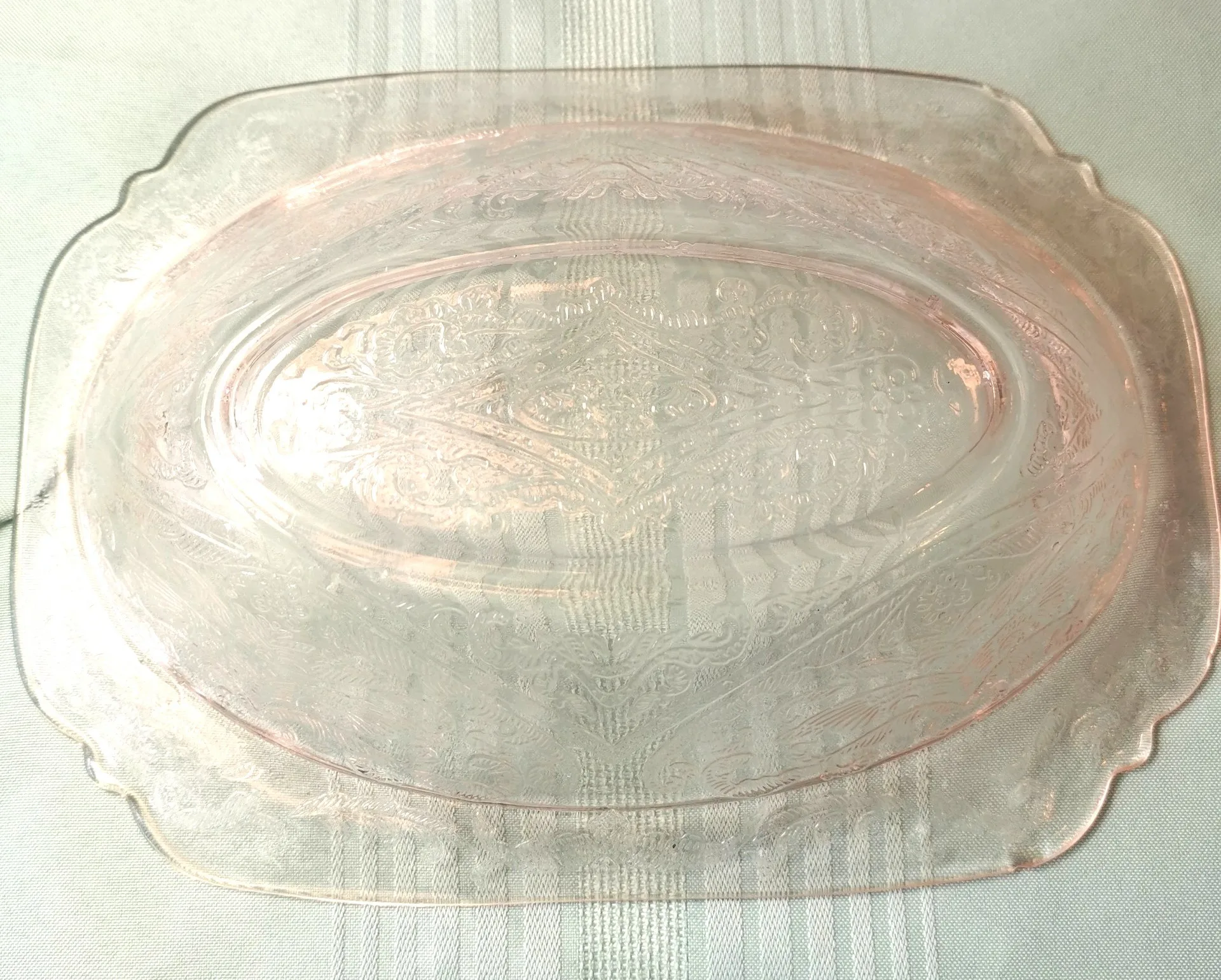 Pink Depression Glass Serving Dish JEANETTE ADAM Pattern 1930s image indicator(9)