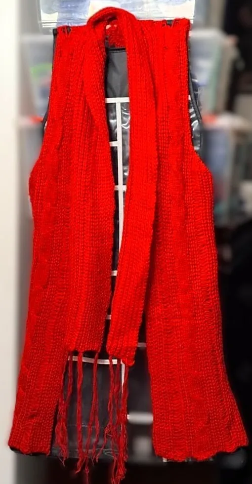 Red Knitted Cardigan Vest Sweater with Crochet Detail image indicator(3)