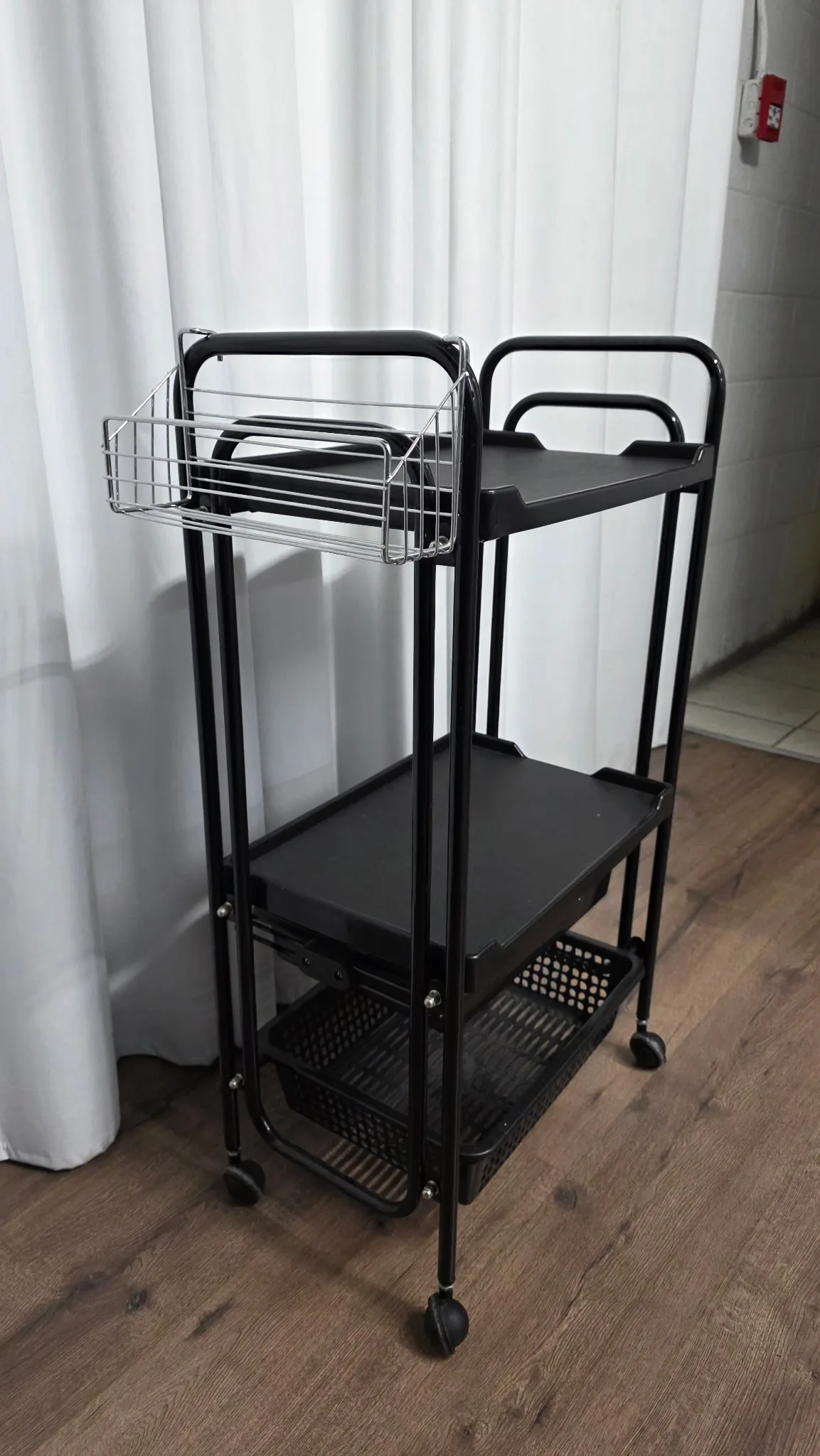 Metal Rolling Trolley Cart with Side Basket