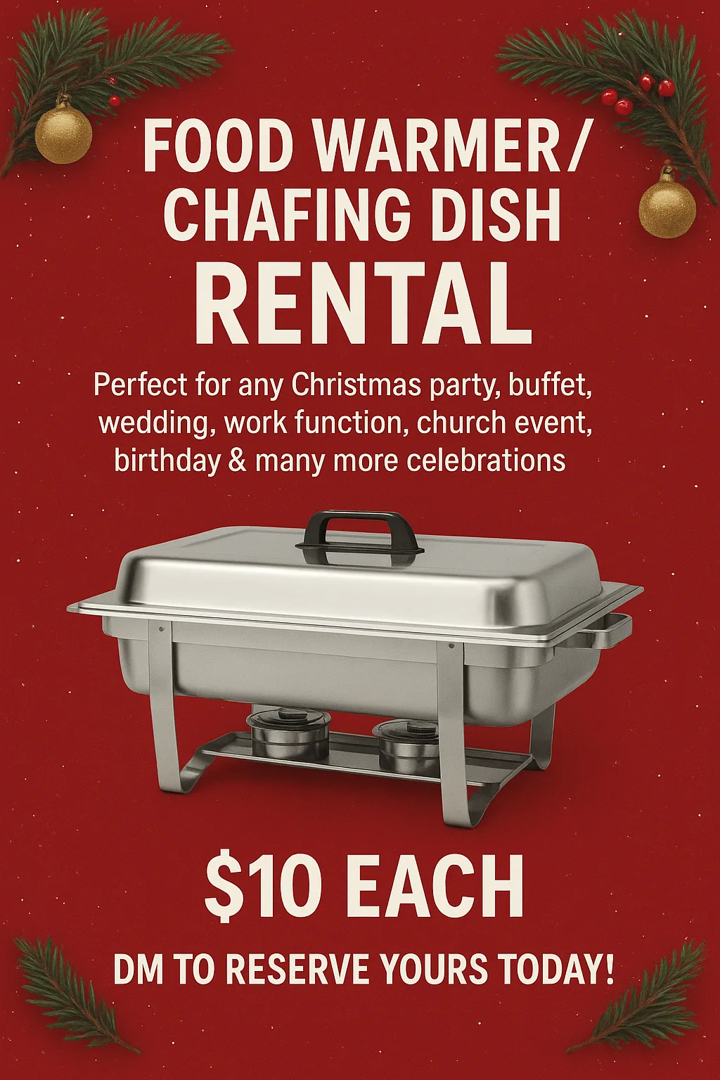 Chafing Dish Food Warmer "Rental"