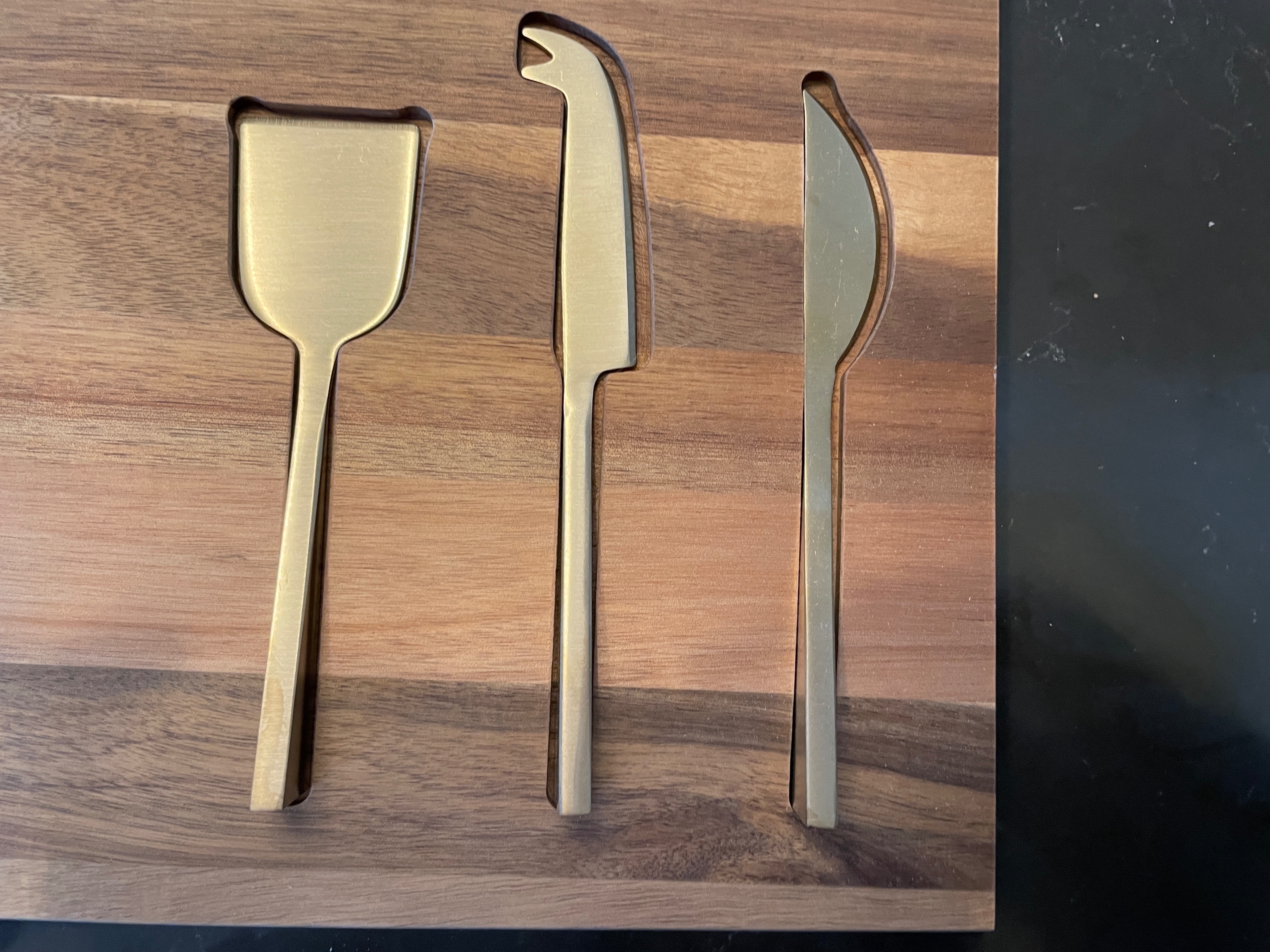 Crate and Barrel Octavia Large Wood Board with Cheese Knives