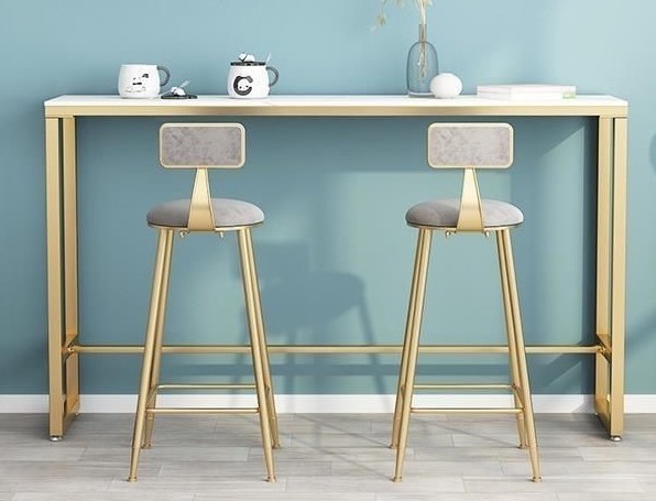 Velvet Cushioned Bar Stools with Gold Legs – a set of 2 - photo 2