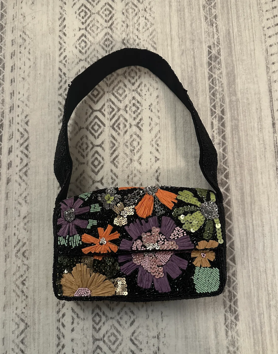 Beaded Floral Shoulder Bag