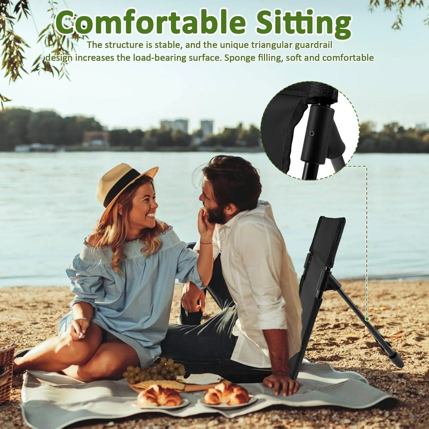 Set of 2 Portable Beach Floor Chairs – Black