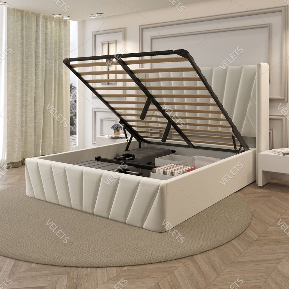 King,Queen Velvet Bed Frame:Elegant Design with Gas Lift Storage - photo 2