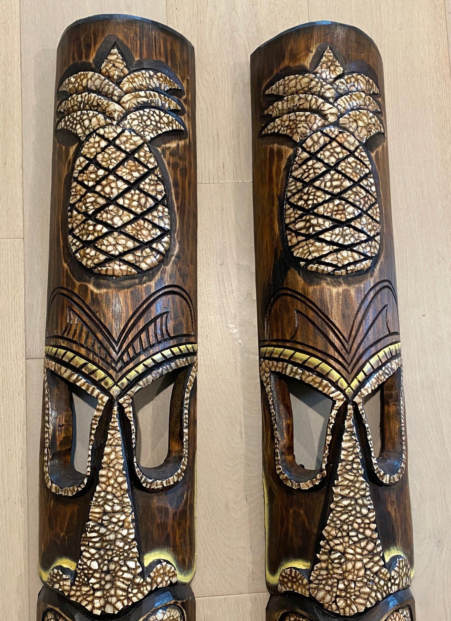 Carved Wood Tiki Masks with Pineapple Theme - photo 3