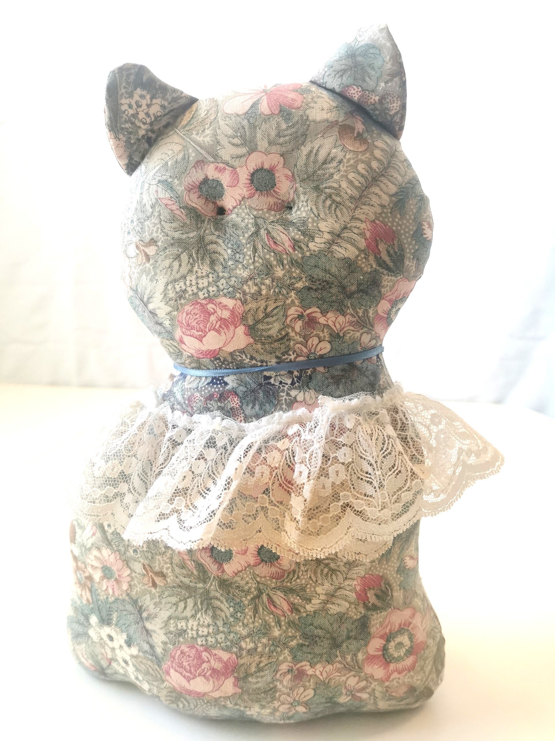 Vintage Quilted Kitty Cat Door Stop Hand Made Folk Art Weighted - photo 3