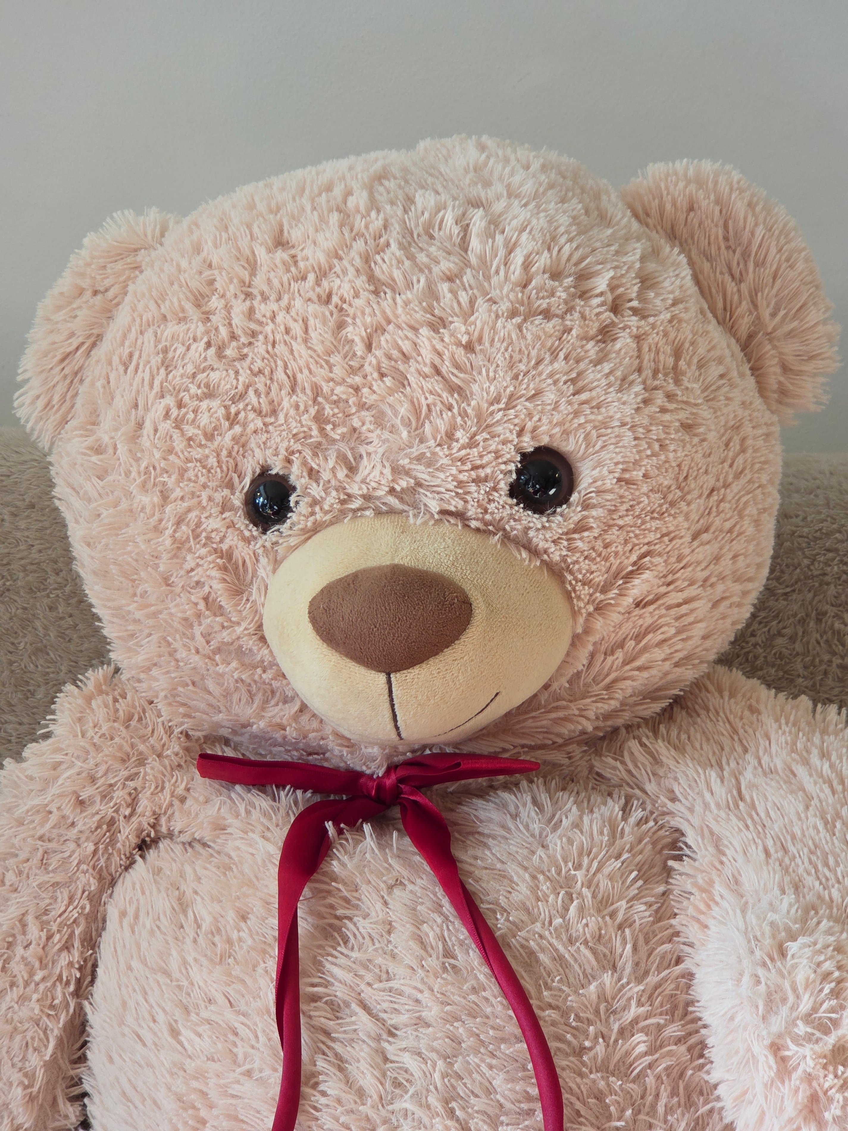 Large Plush Teddy Bear with Bow, ~80 cm, Beige - photo 2