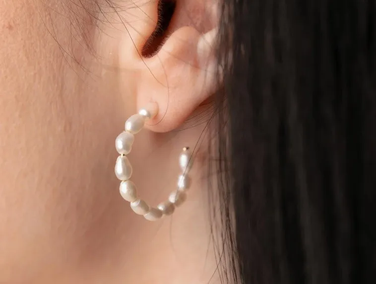 Pearl Hoop Earrings -waterproof, hypoallergenic and tarnish free image indicator(3)