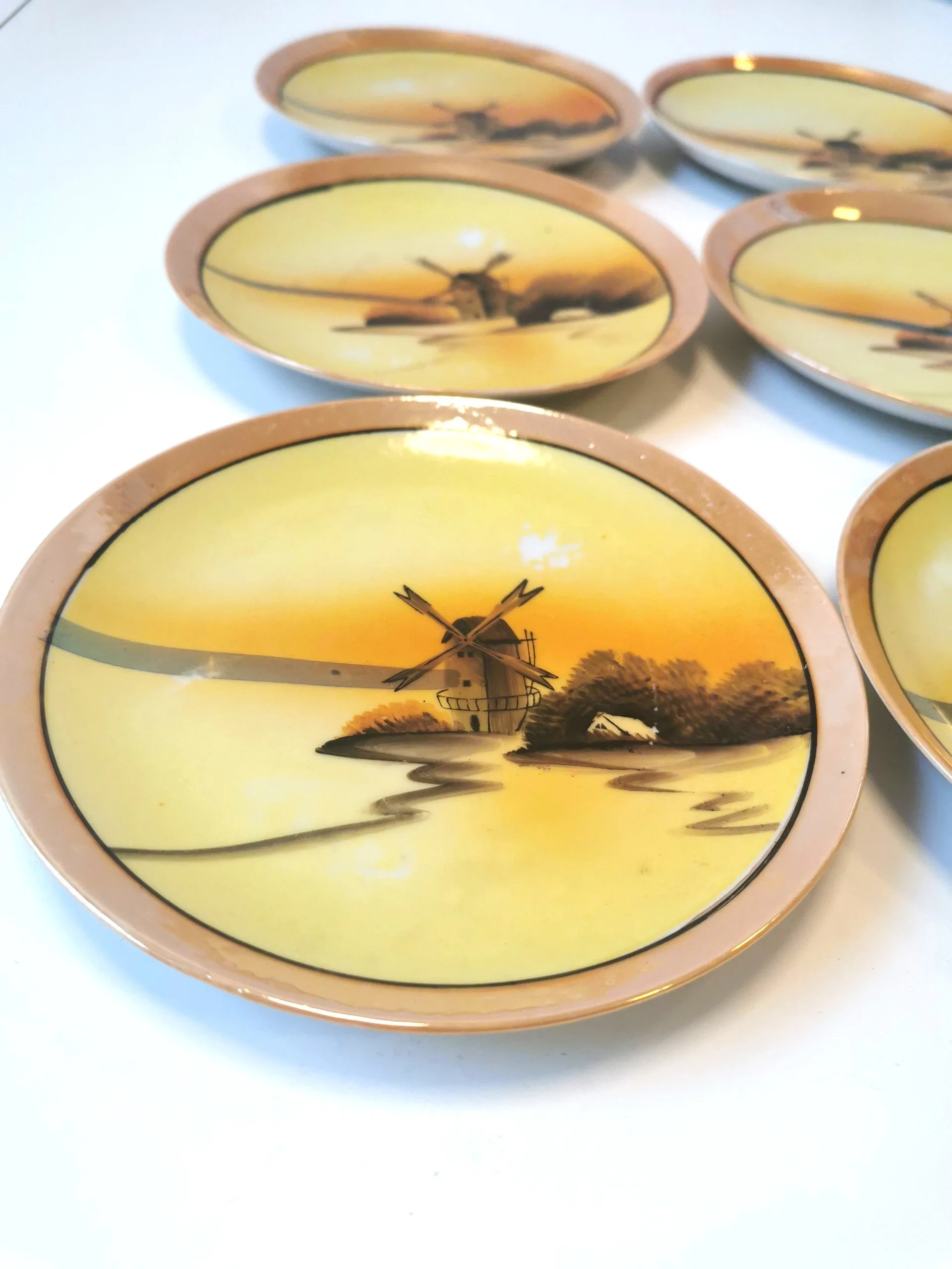 6 1950s MADE IN JAPAN Lusterware Plates Windmill Countryside image indicator(3)