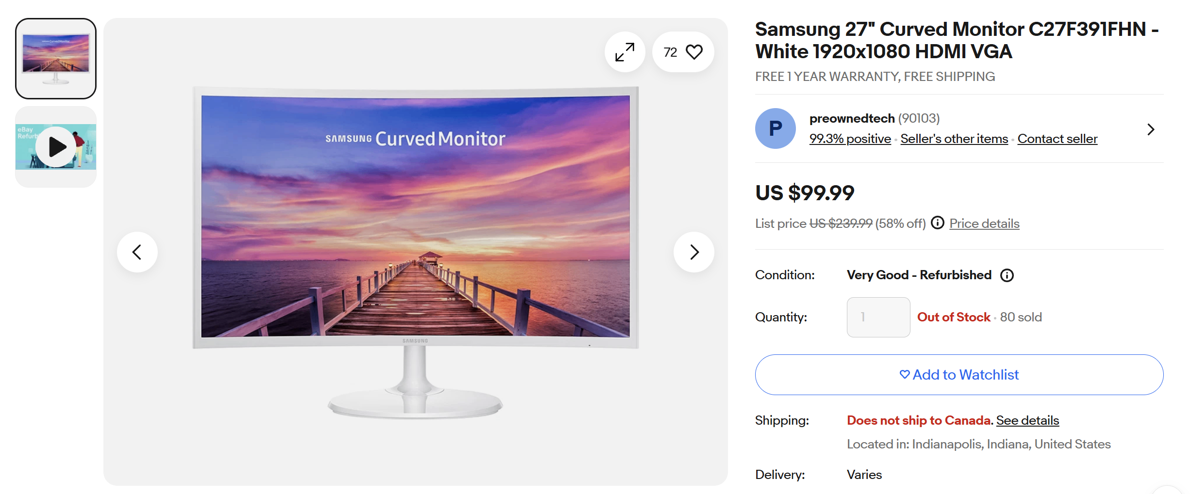 SAMSUNG curved monitor refubrished, model:C27F391FHN - photo 4