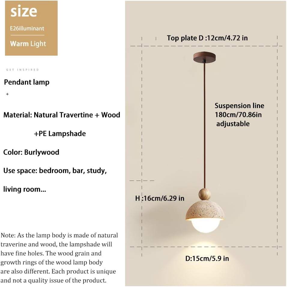 Pendant Lamp - Natural Travertine & Wood - photo 5