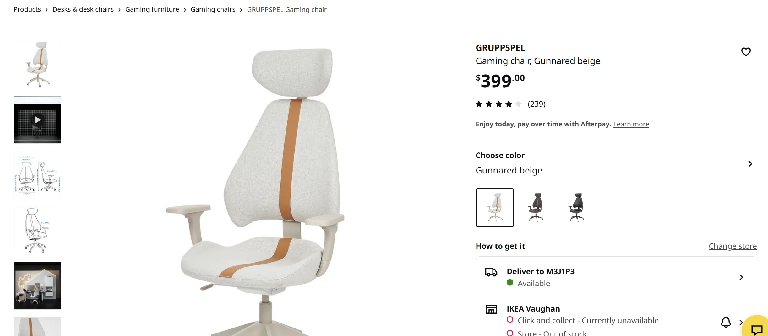 IKEA GRUPPSPEL Gaming Chair – Gunnared Beige image indicator(4)