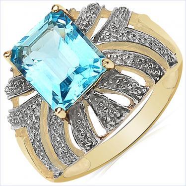 Fashion Women Ring 5.38 CTW Swiss Blue Topaz Size 7-Gold Plated