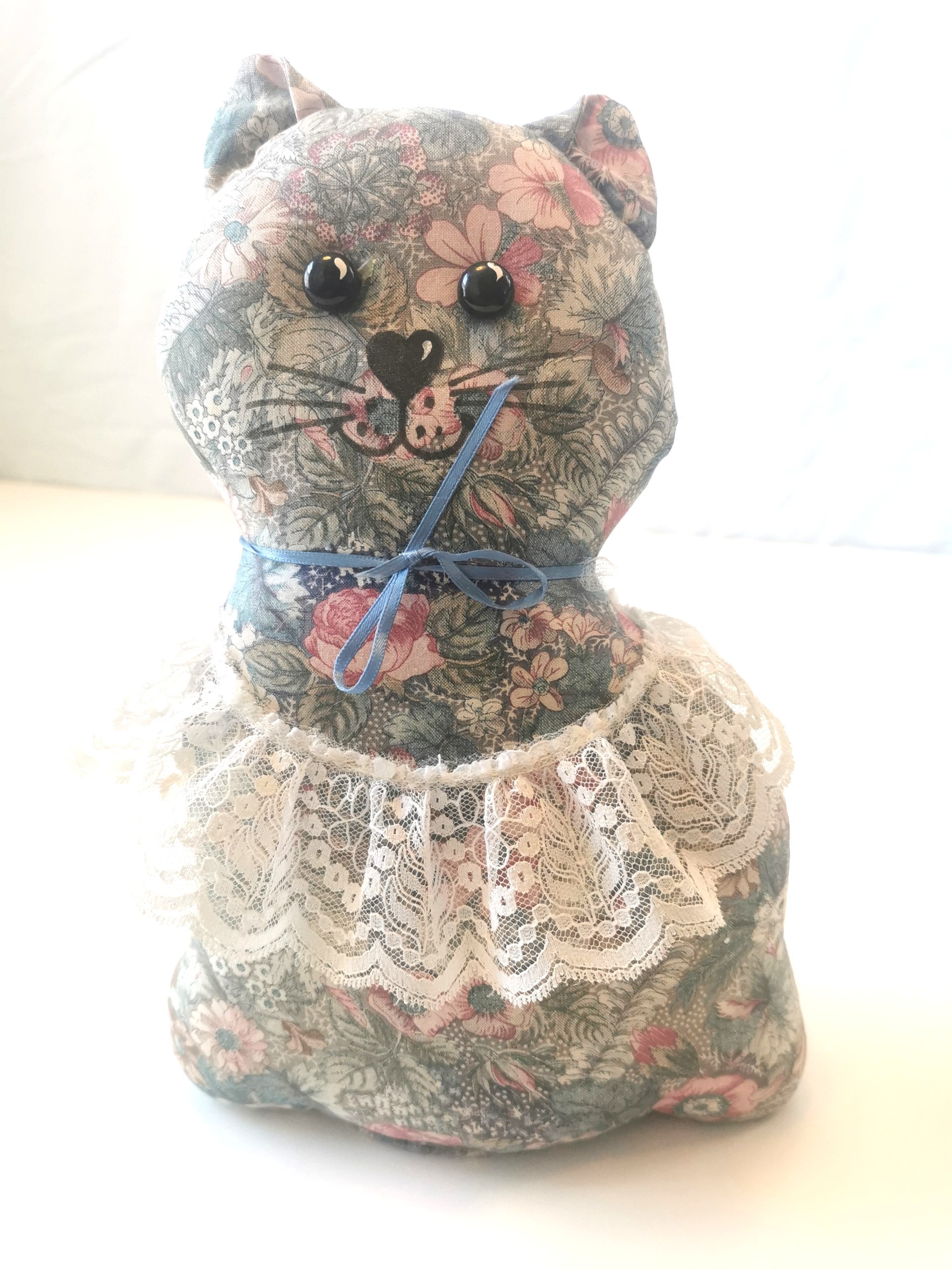 Vintage Quilted Kitty Cat Door Stop Hand Made Folk Art Weighted