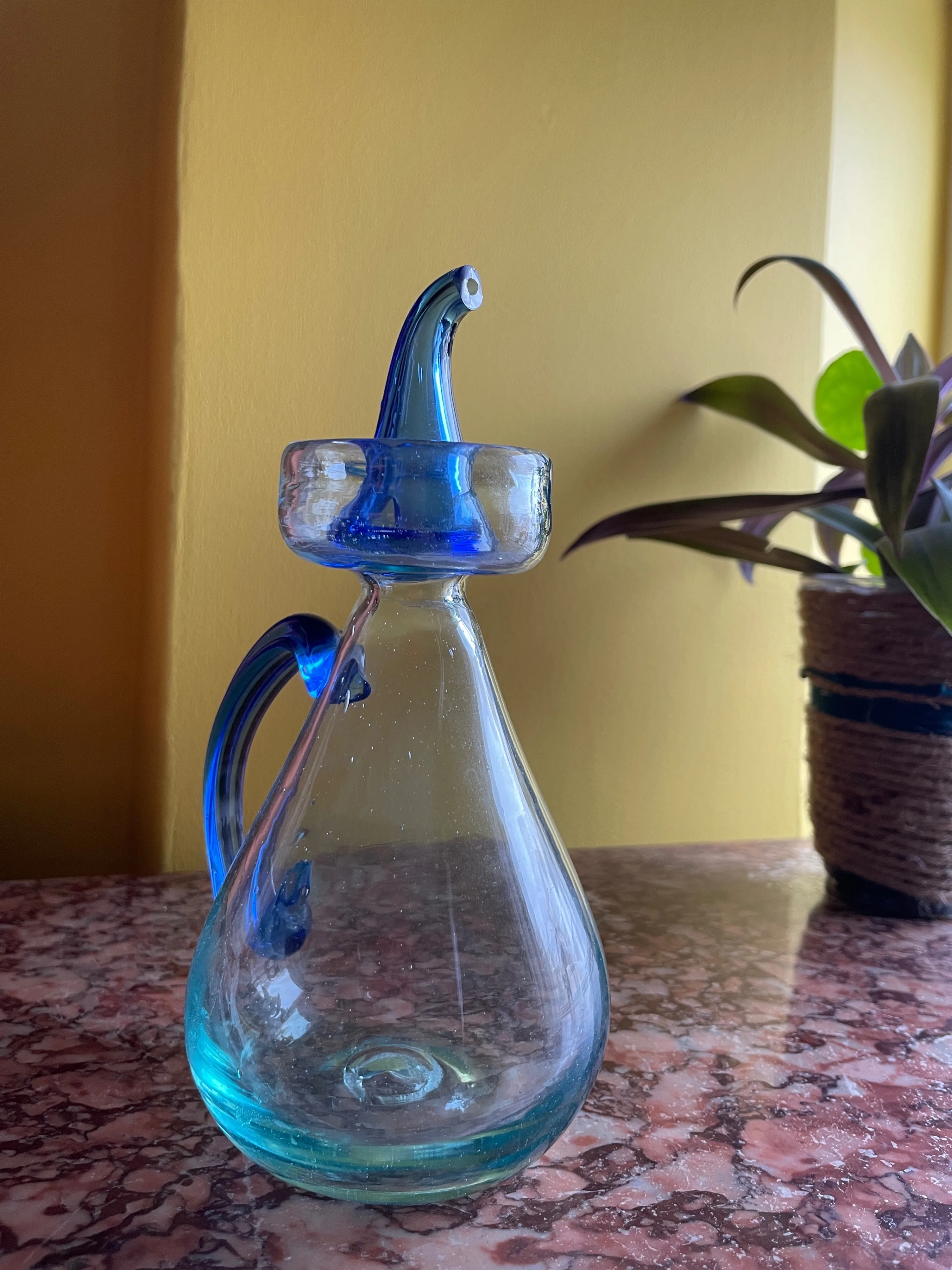 Vintage hand blown glass oil and vinegar cruet set. image indicator(3)