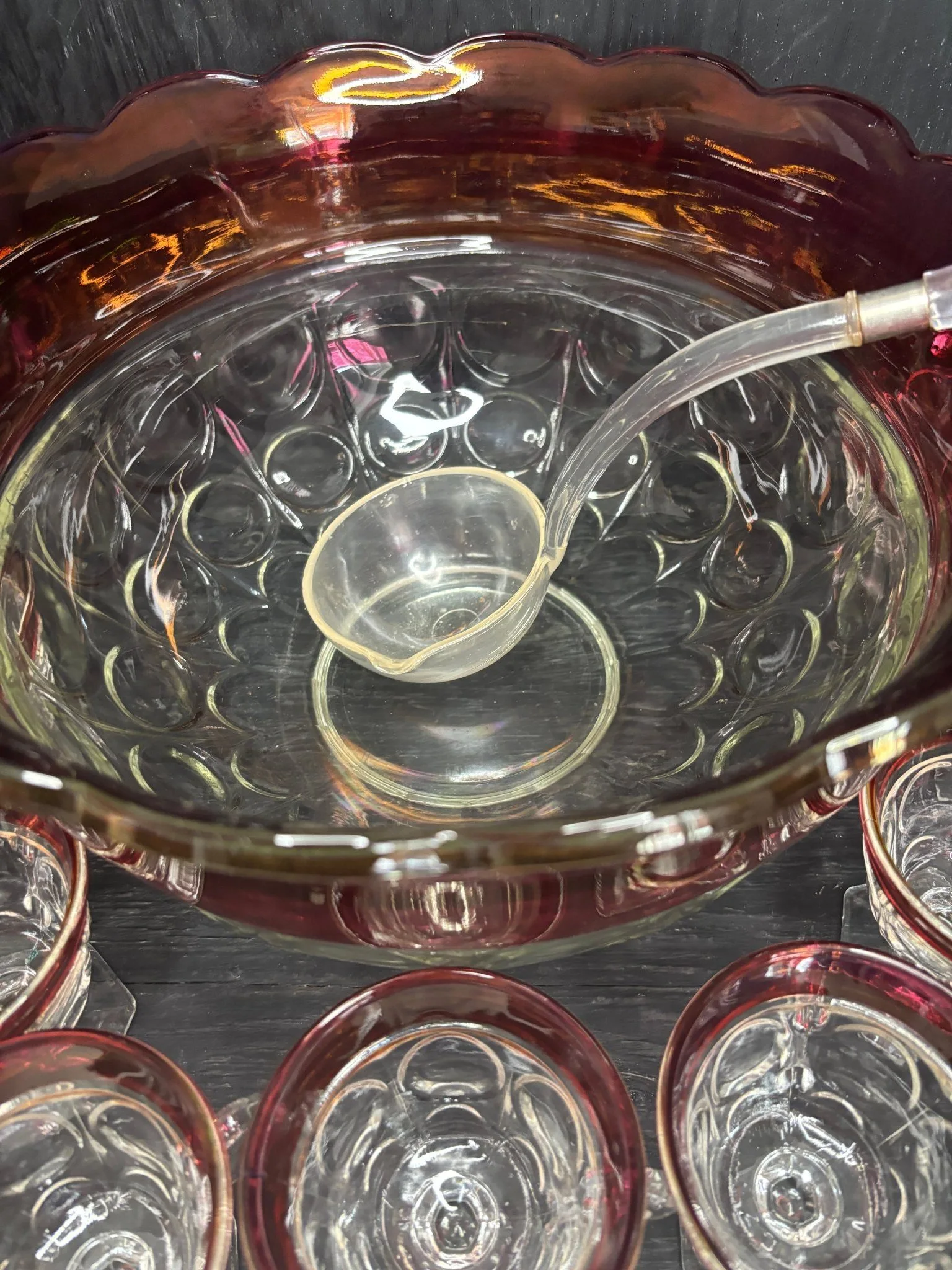 Indiana Glass Ruby Red Glass Punch Bowl Set image indicator(4)