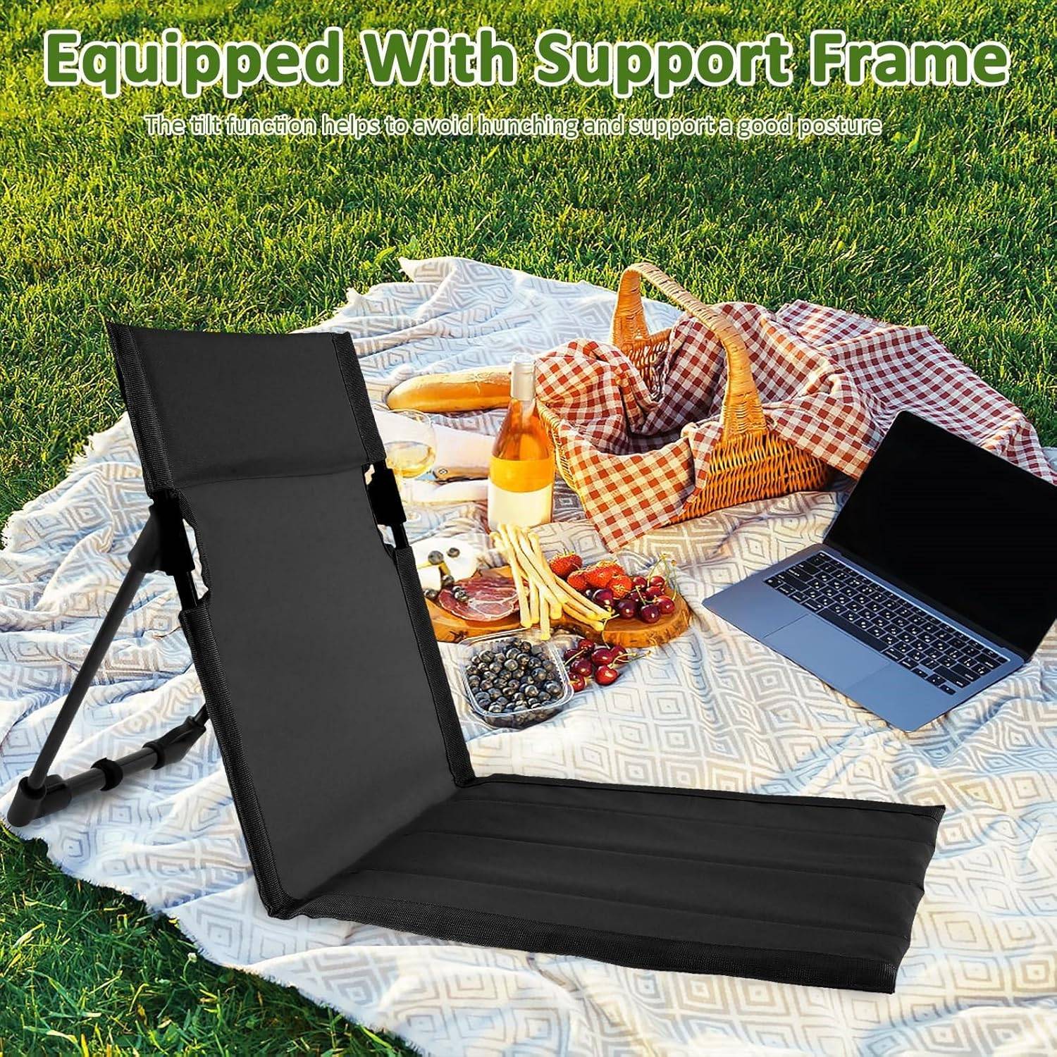 Set of 2 Portable Beach Floor Chairs – Black - photo 2