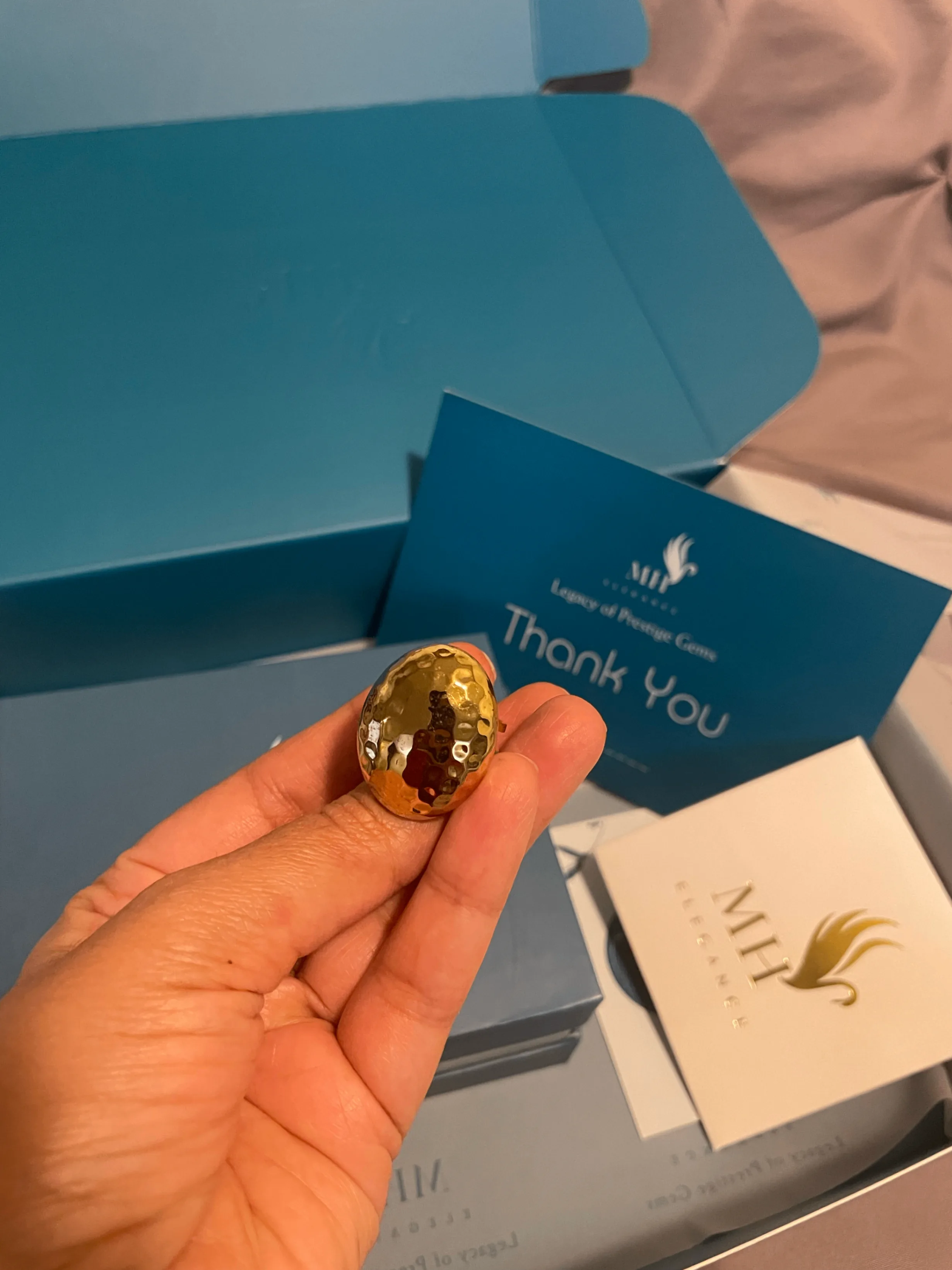 Adjustable 14k Gold Plated Bold Textured Gold Dome Ring