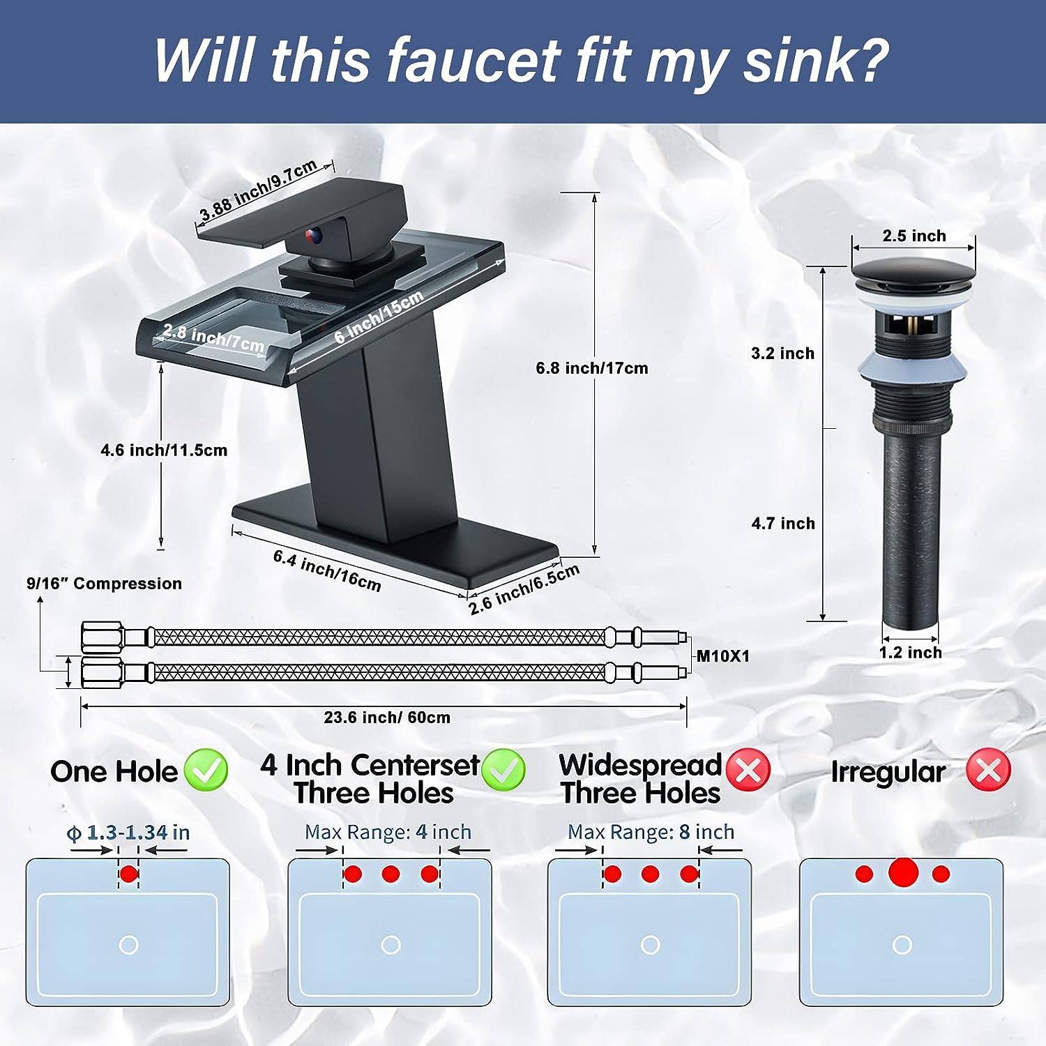 FCOTEEU Waterfall Bathroom Faucet - Matte Black