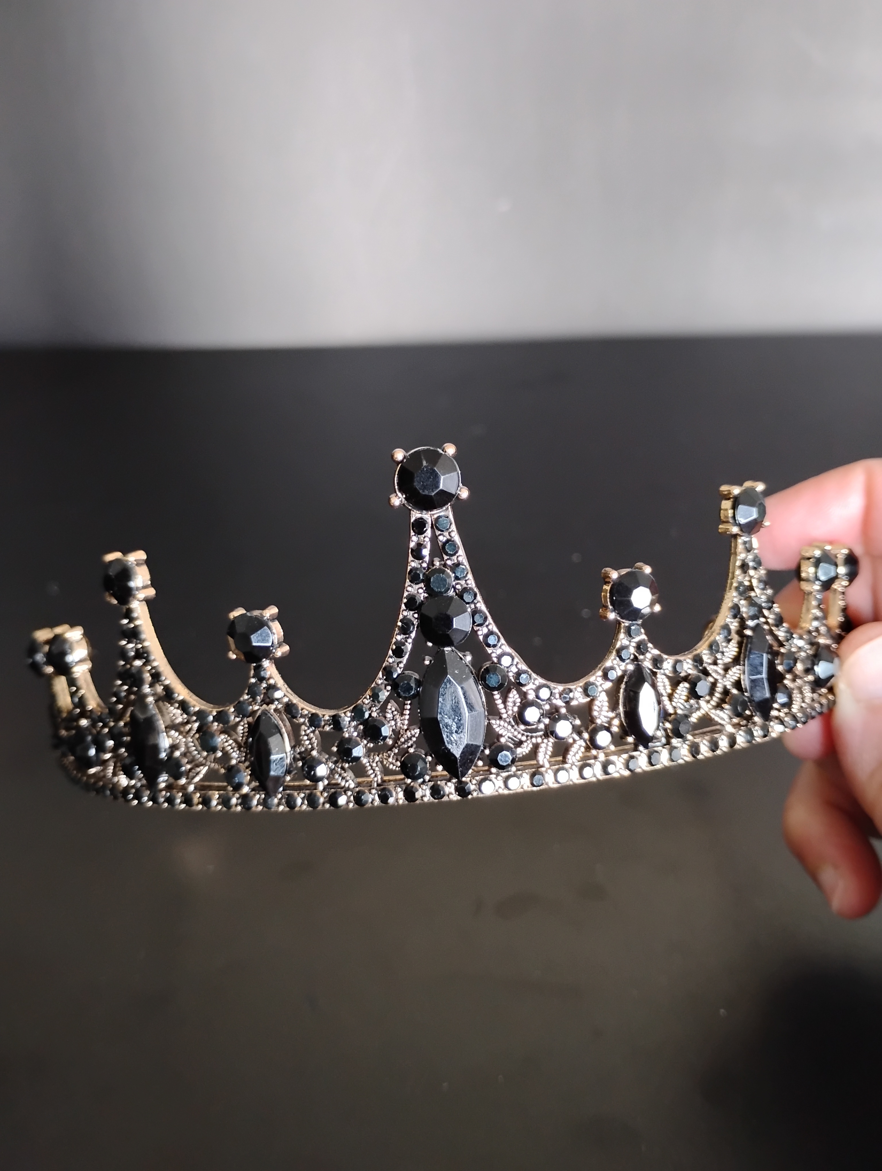 Black Crown | Baroque Crystal Tiara | Gothic Wedding Headpiece - photo 4