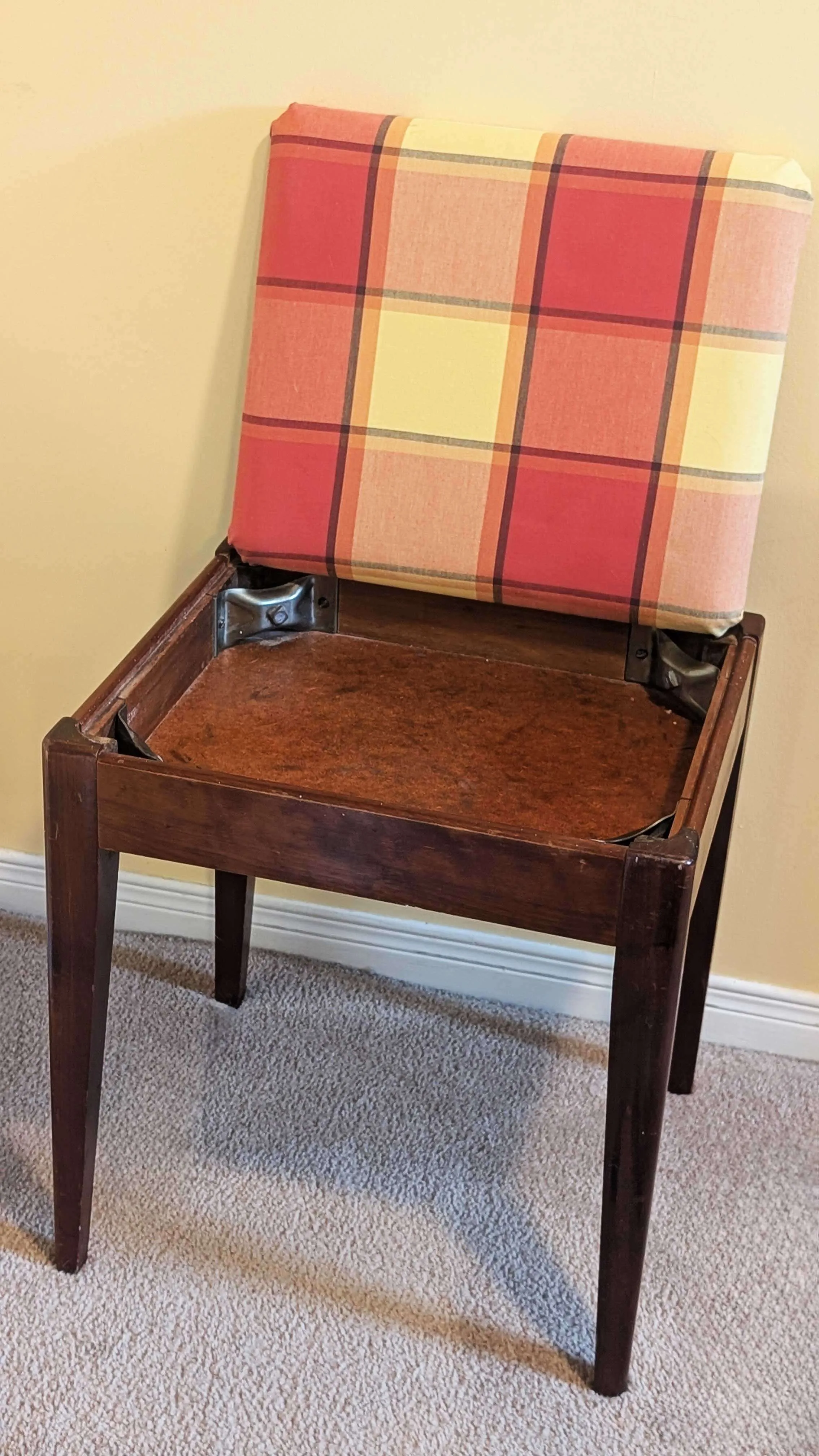 Vintage MCM Plaid Upholstered Stool with Storage image indicator(3)