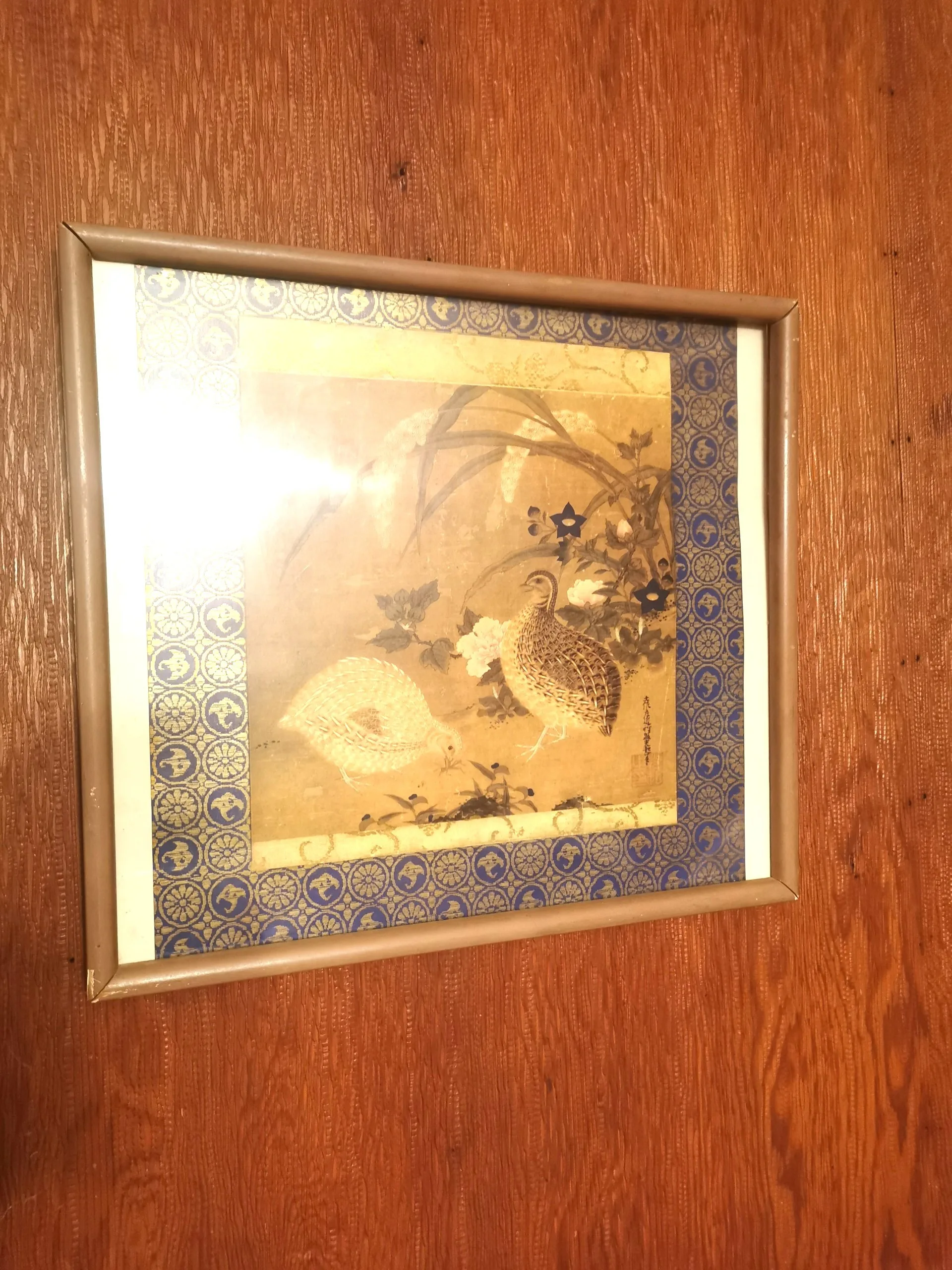 Tosa Mitsuoki Woodblock Print Quail Flowers Japan DAMAGED FRAME image indicator(6)