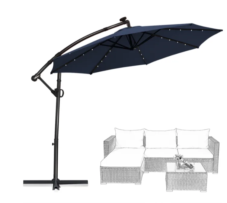 Costway 10FT Patio Offset Umbrella Solar LED 360degrees Rotation image indicator(9)