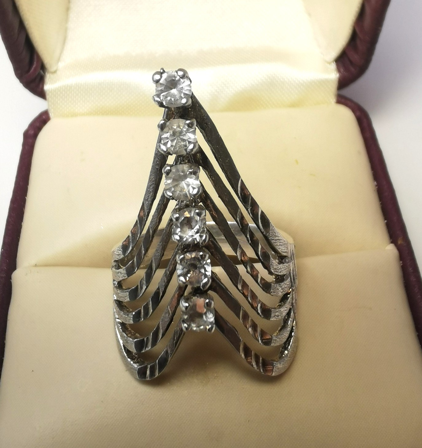 Sterling Silver 925 Multi Band Index Finger Clear Accents 6.5 - photo 5
