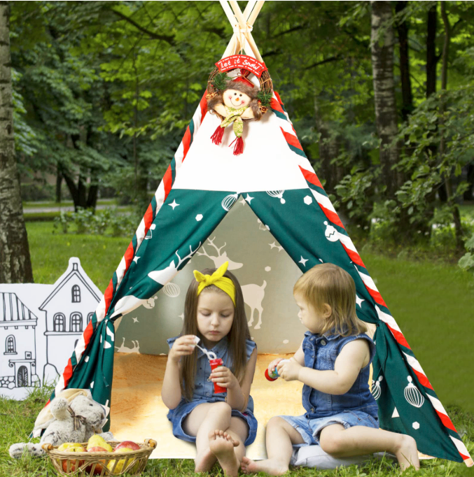 Holiday Christmas Kids Teepee, 59×47 in, with Garland