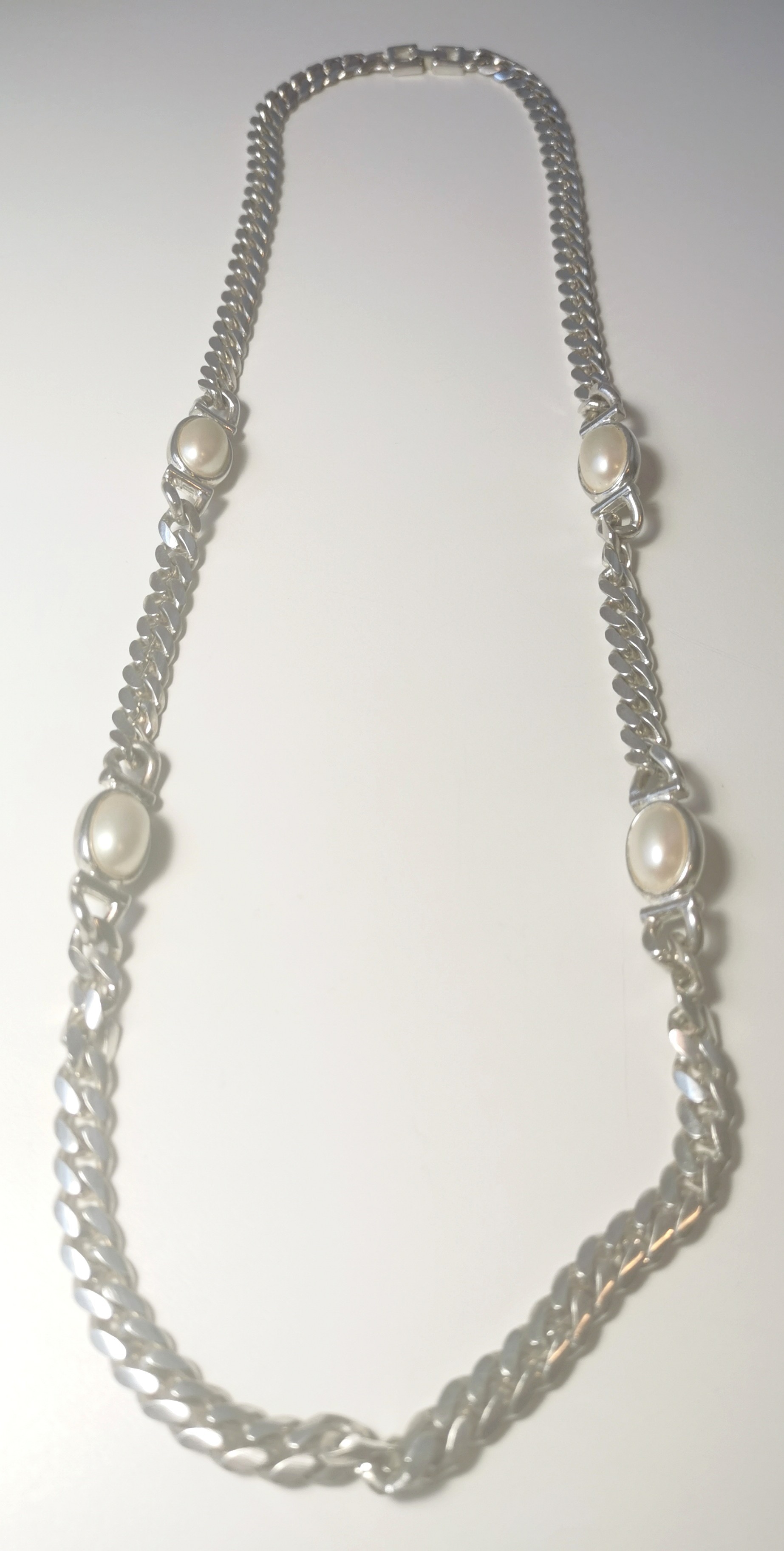 Necklace Silver Tone Chain & Faux Pearl Station Vintage 80sStyle - photo 5