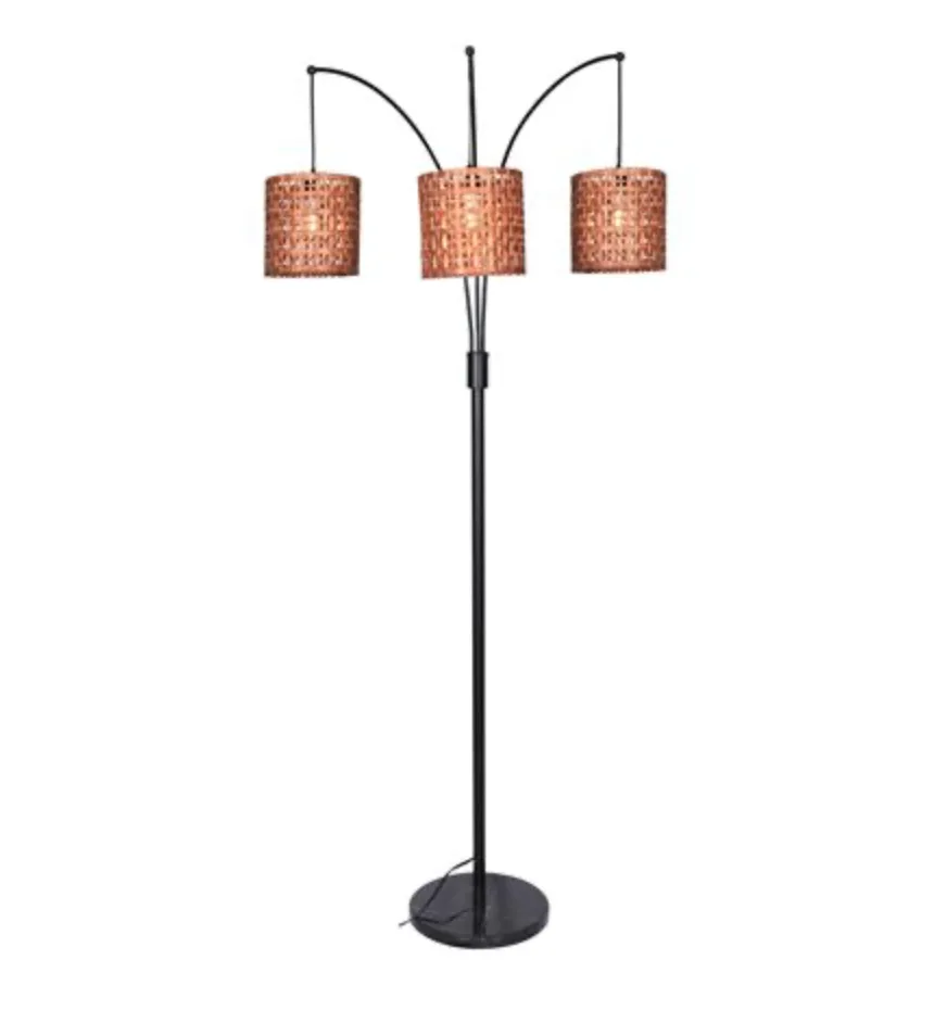 75" Brown Arc Lamp With Rattan Shades