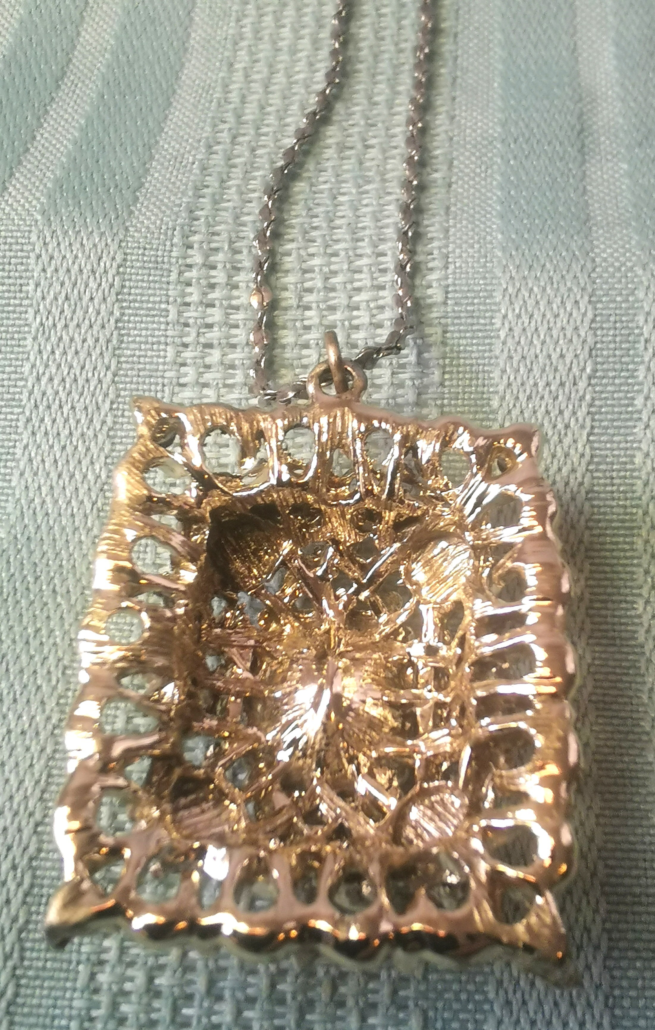 Vintage 80s Statement Necklace Citrine Glass Pendant Retro Costu - photo 3