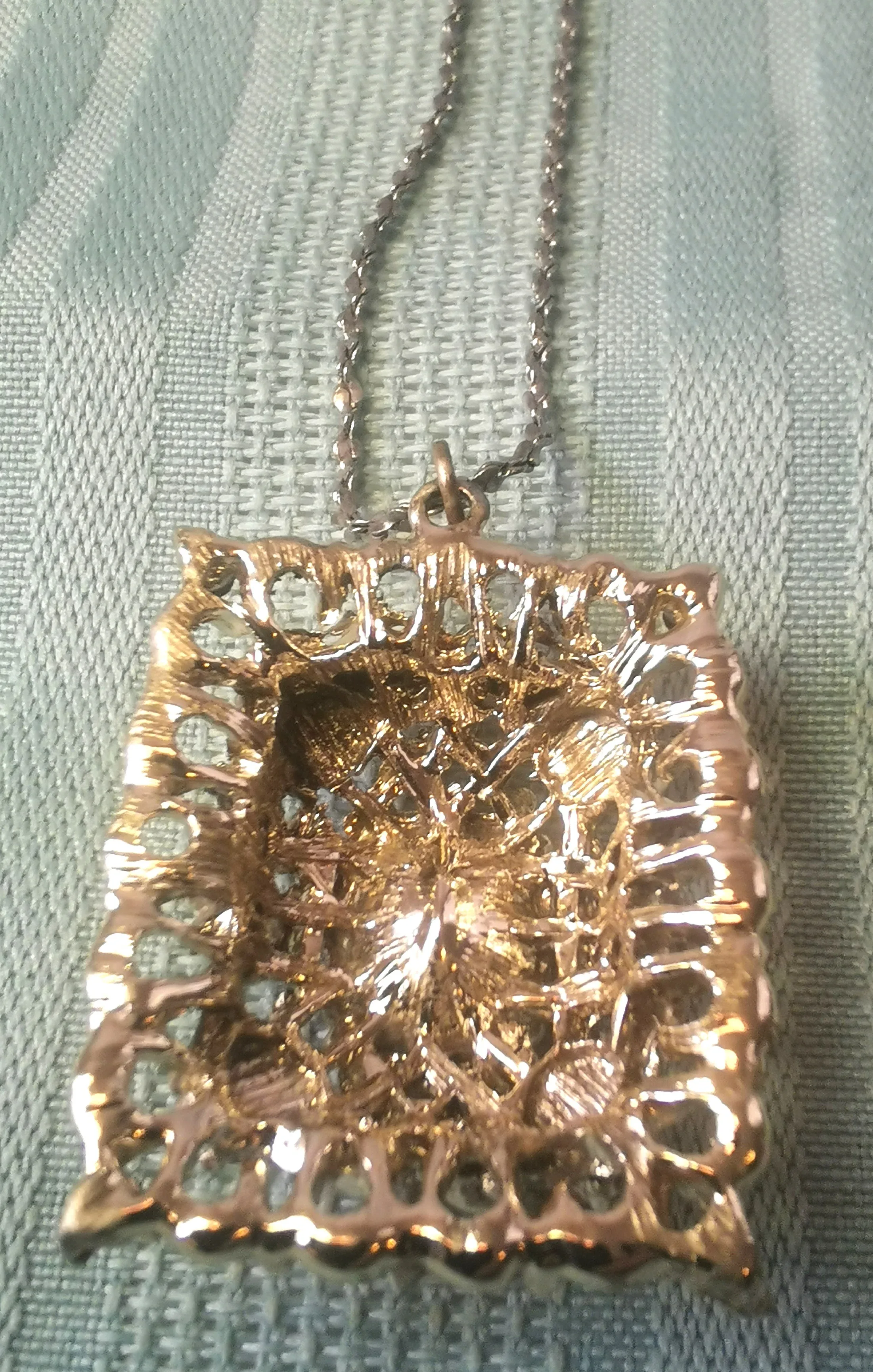 Vintage 80s Statement Necklace Citrine Glass Pendant Retro Costu image indicator(3)