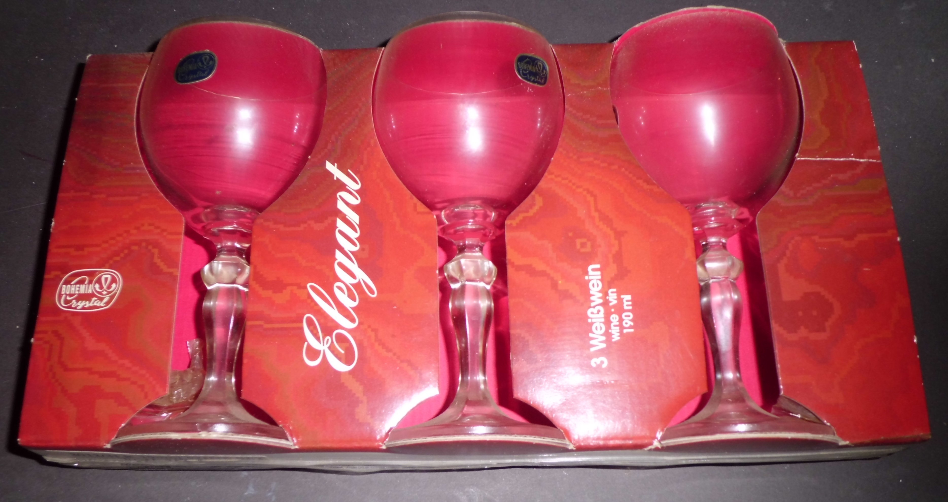 Bohemia Crystal Wine Set of 3 x 190 ML Glasses Made In Slovakia