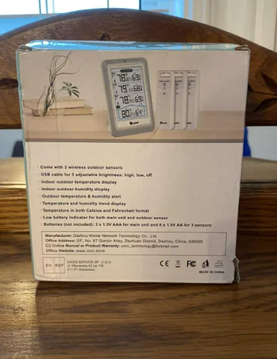 U UNNI Indoor/Outdoor Thermometer with 3 Sensors, Model UN0582 image indicator(2)