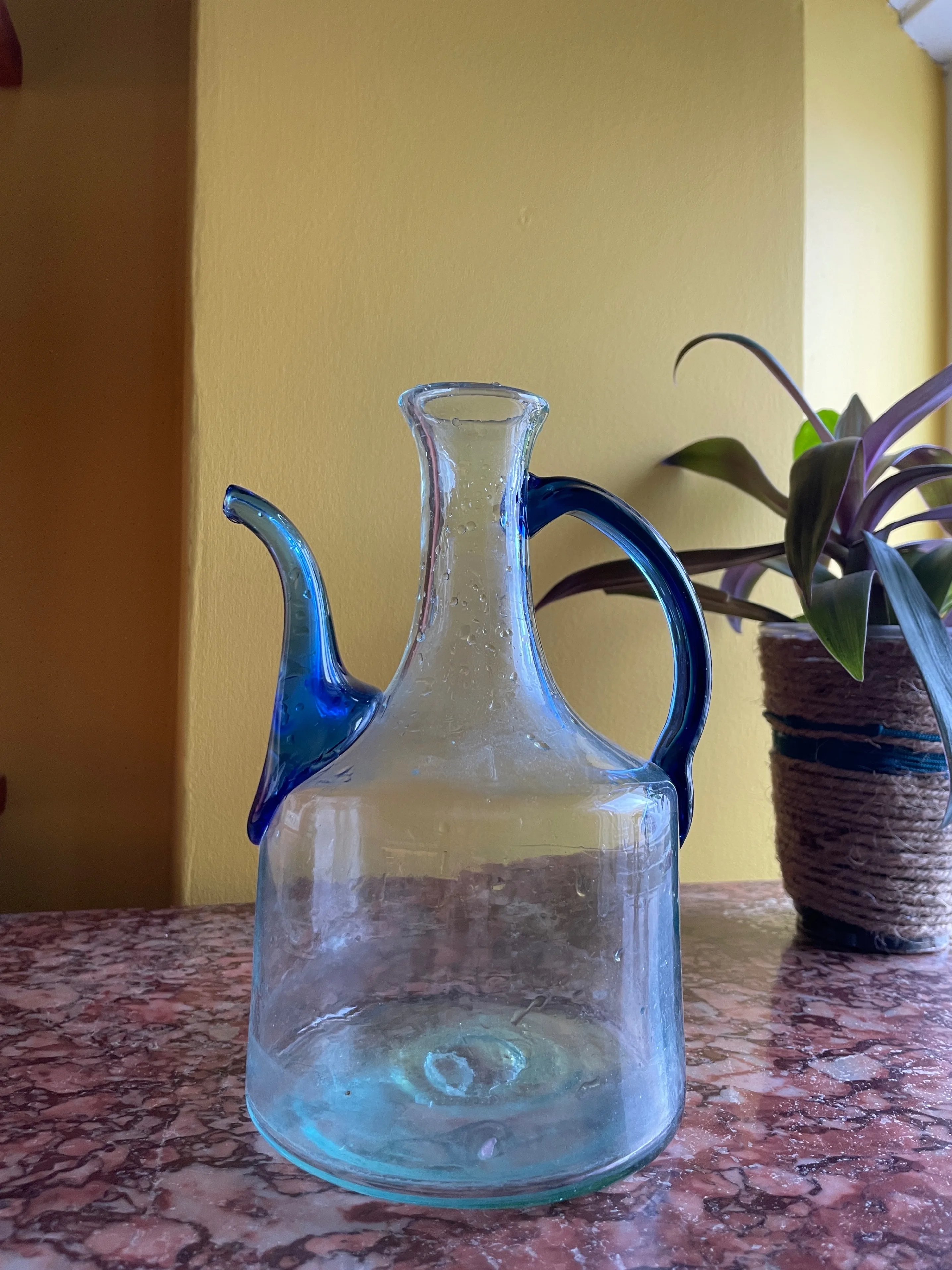 Vintage hand blown glass oil and vinegar cruet set. image indicator(4)