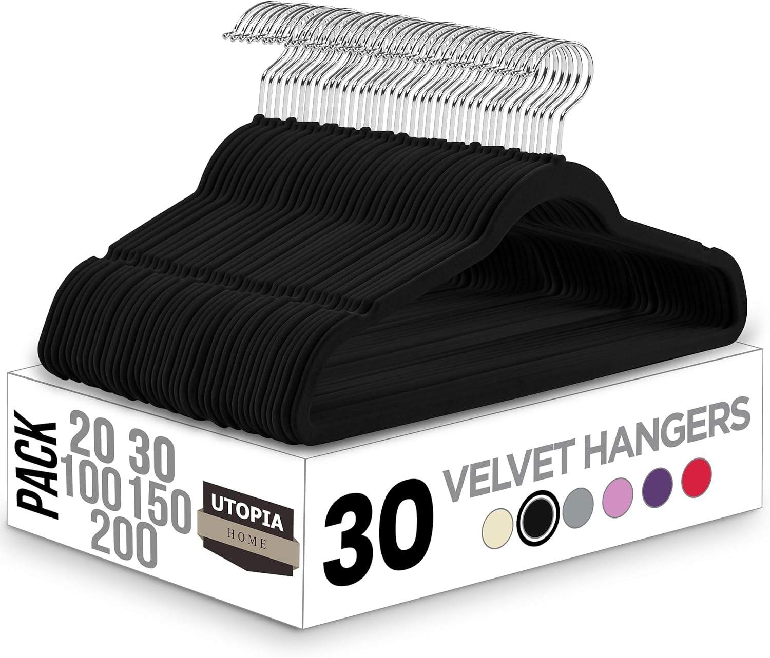 30-Pack Premium Non-Slip Velvet Hangers – Black
