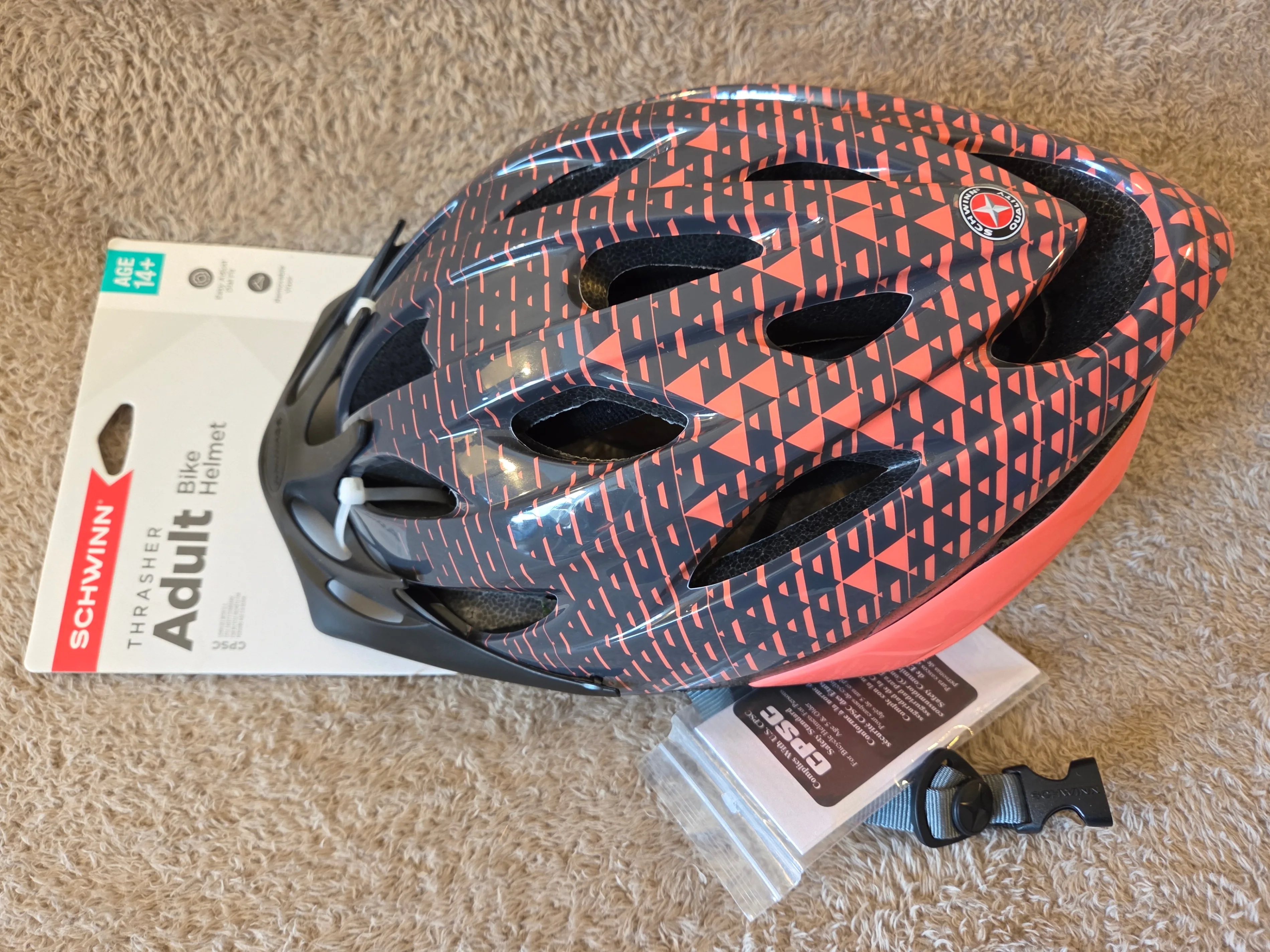Schwinn Thrasher Adult Helmet – Black/Coral, New
