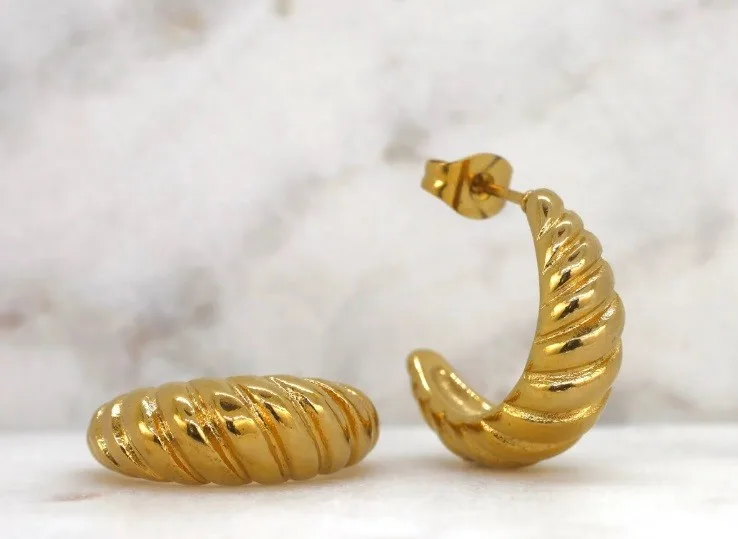 18K Gold Plated Croissant Earrings -tarnish free, hypoallergenic