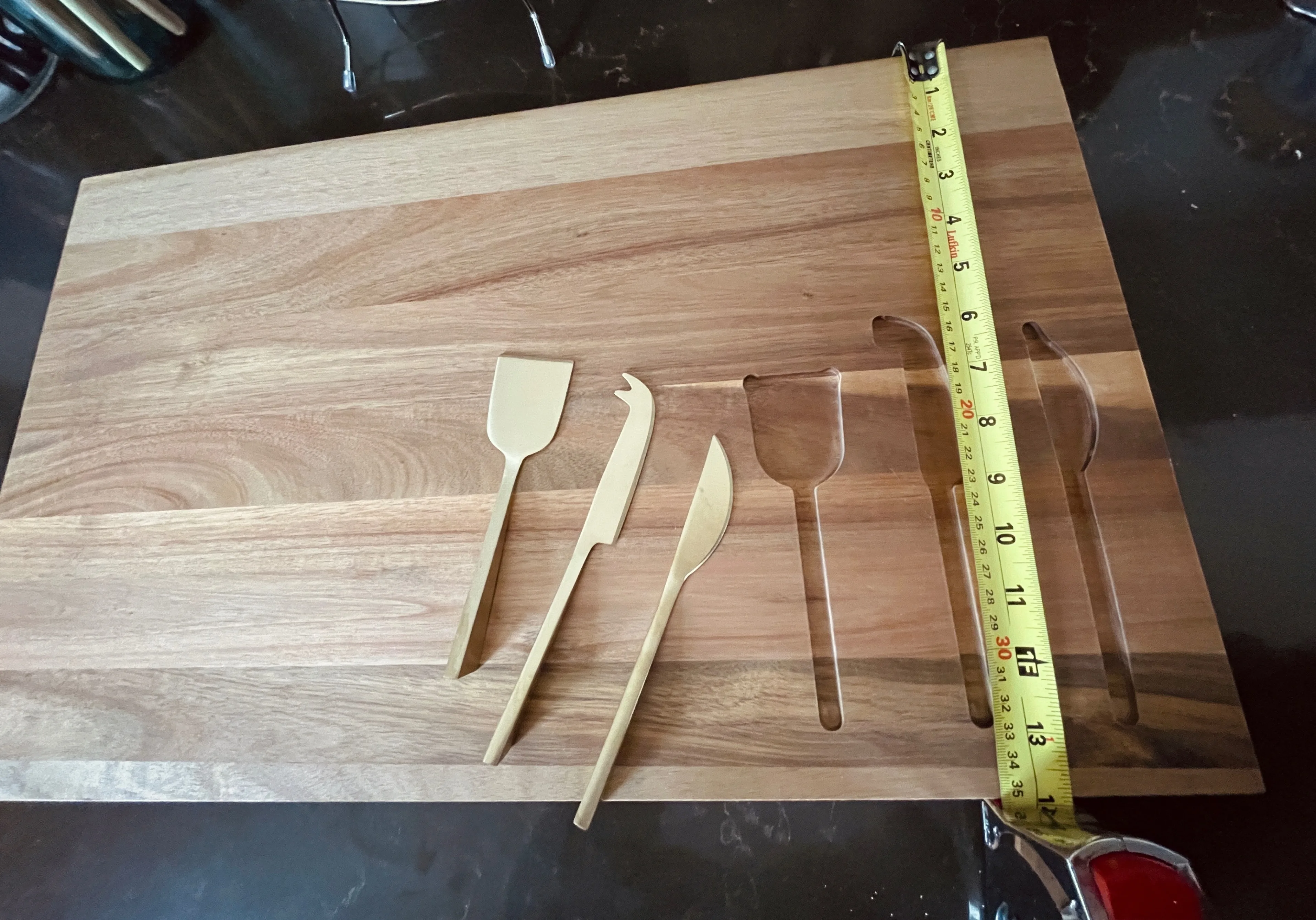 Crate and Barrel Octavia Large Wood Board with Cheese Knives image indicator(5)