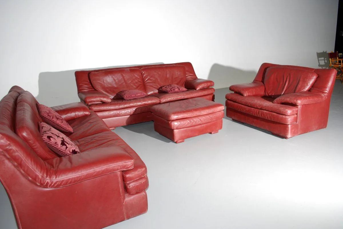 4 Piece Natuzzi Burgundy Leather Sofa Set image indicator(2)