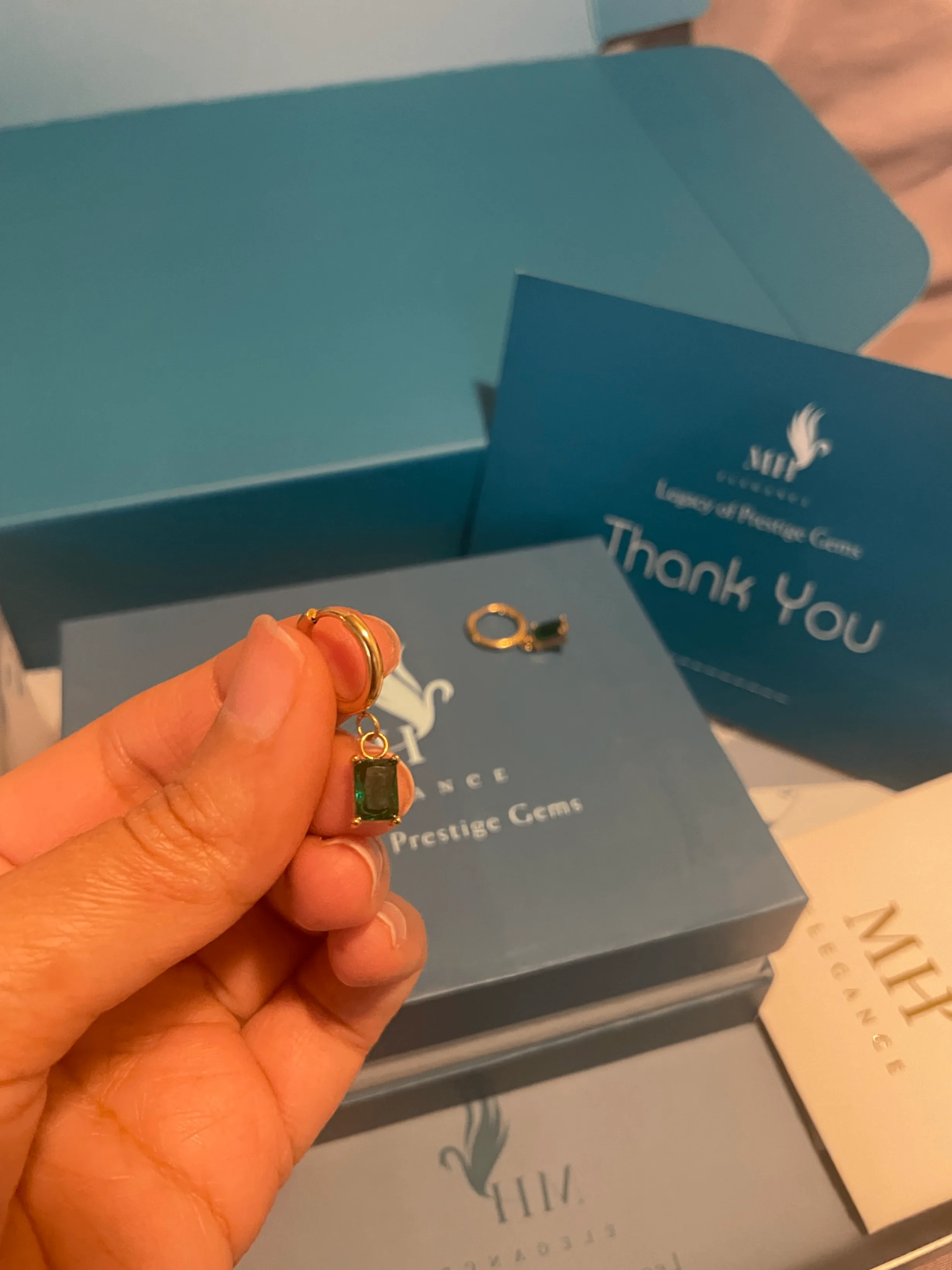 14k Gold Plated Emerald Hoop Earrings image indicator(4)