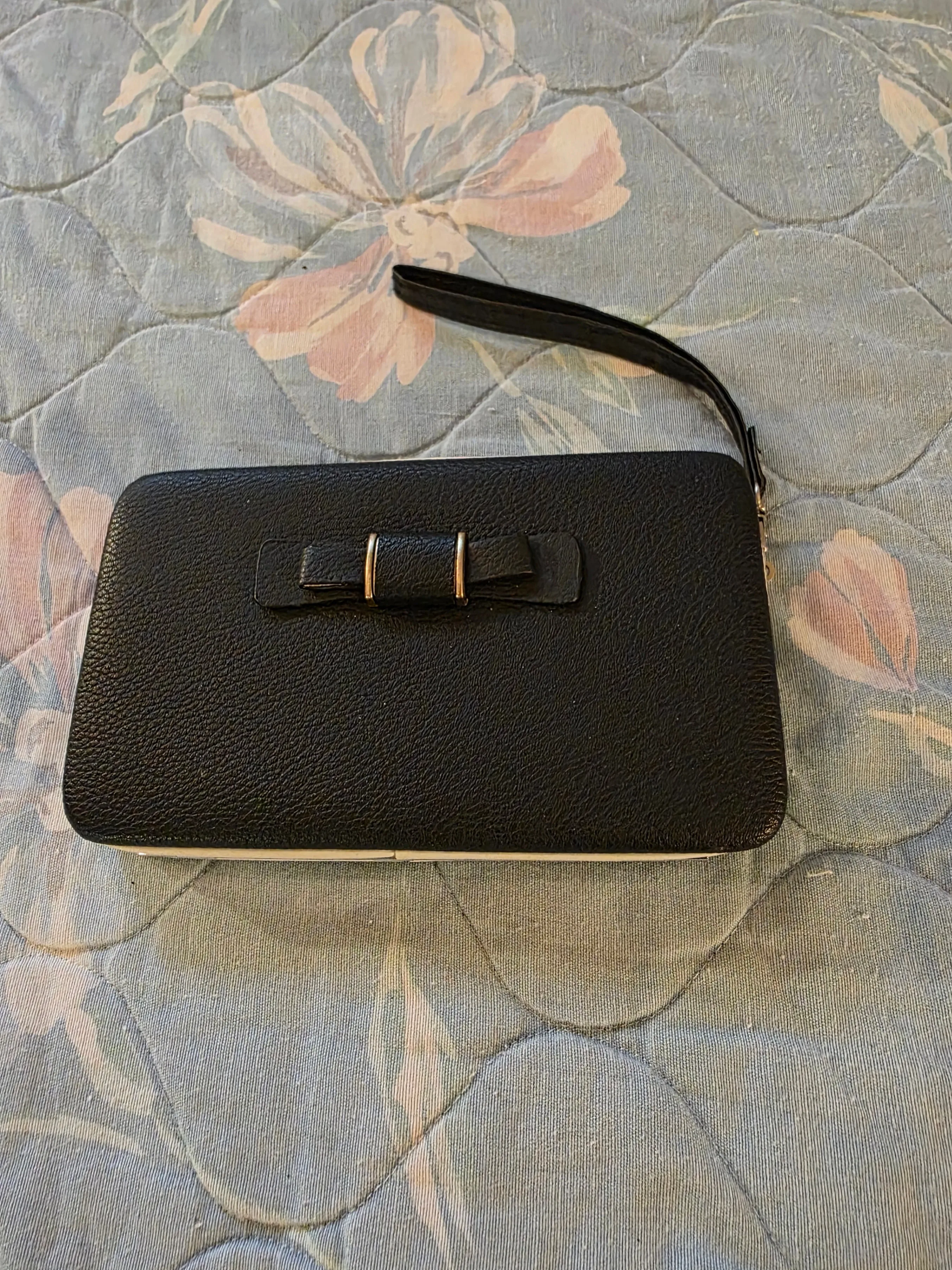 Black Wallet Clutch with Wrist Strap