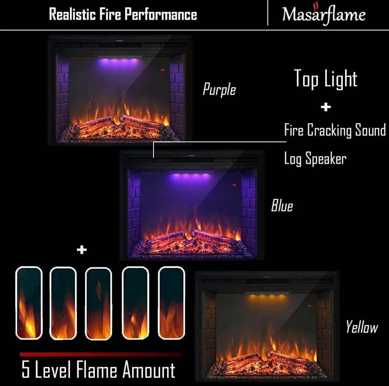 Electric Fireplace Retro Recessed Fireplace Heater Remote/Timer image indicator(8)