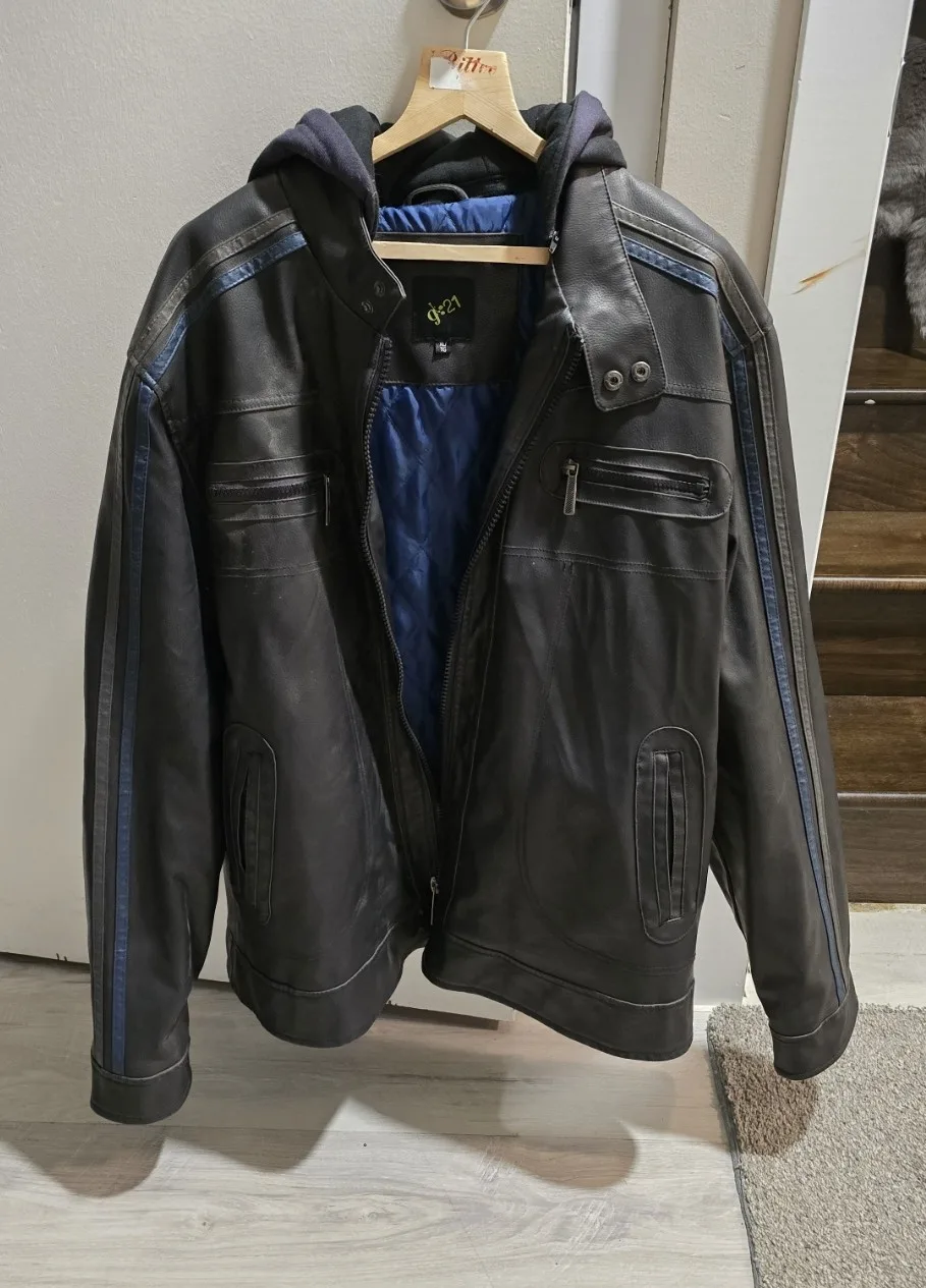 Mens Faux Leather Hoodie Jacket XL