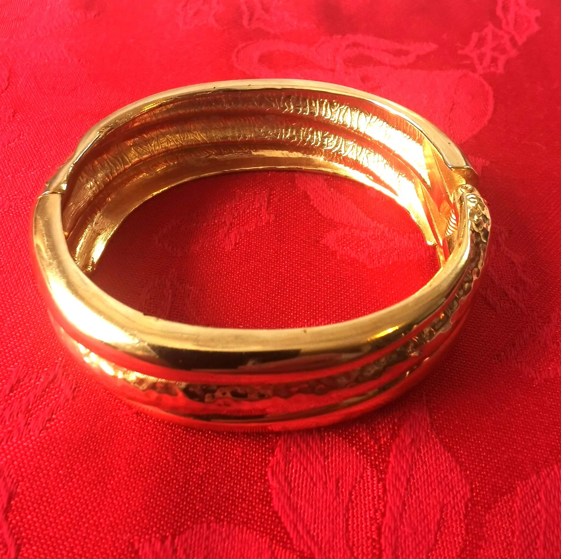Gold Tone Clamper Bracelet Medium, Hinged, Wide, Runway, Vintage image indicator(4)