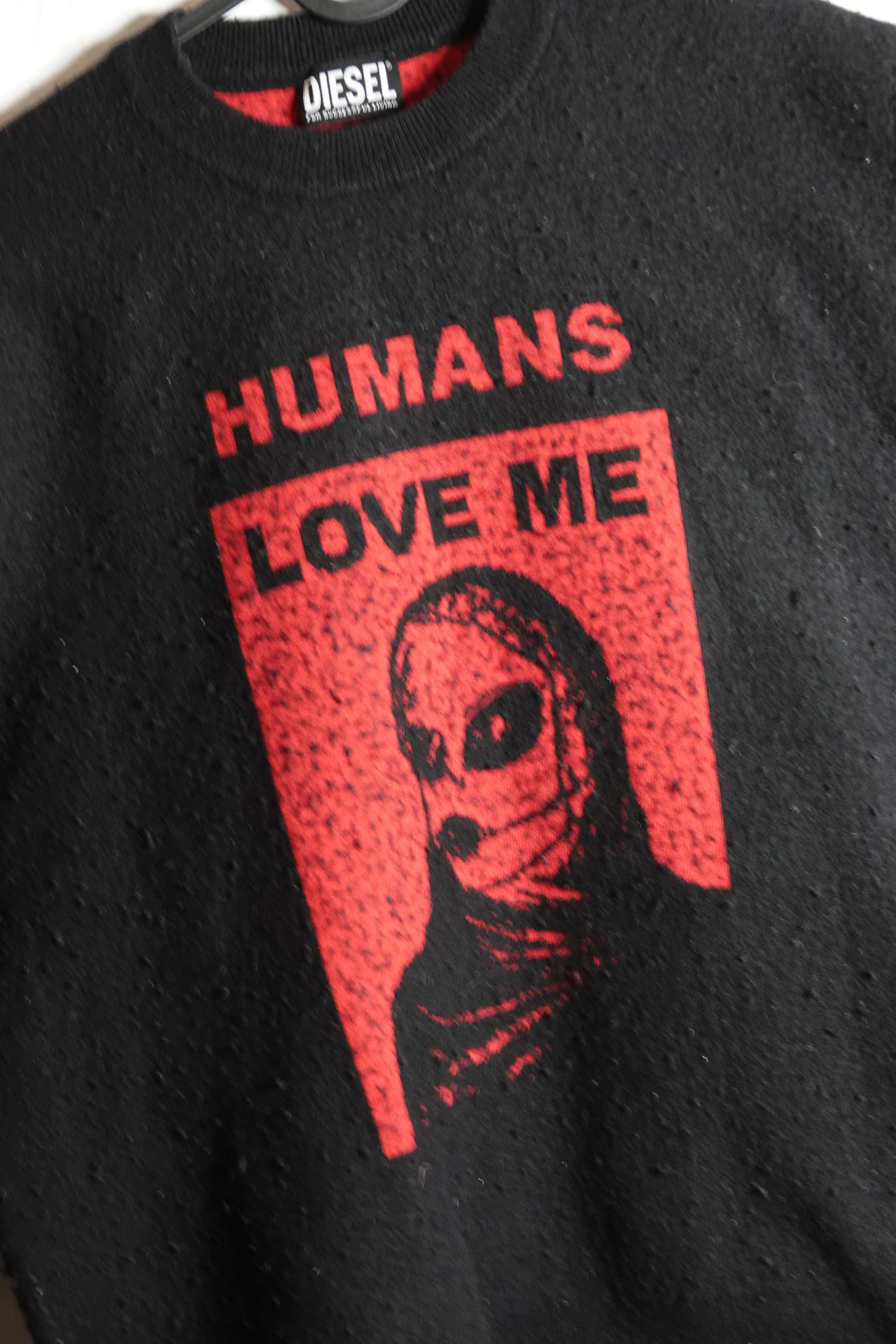 Diesel "HUMANS LOVE ME" Graphic Sweater – Black/Red