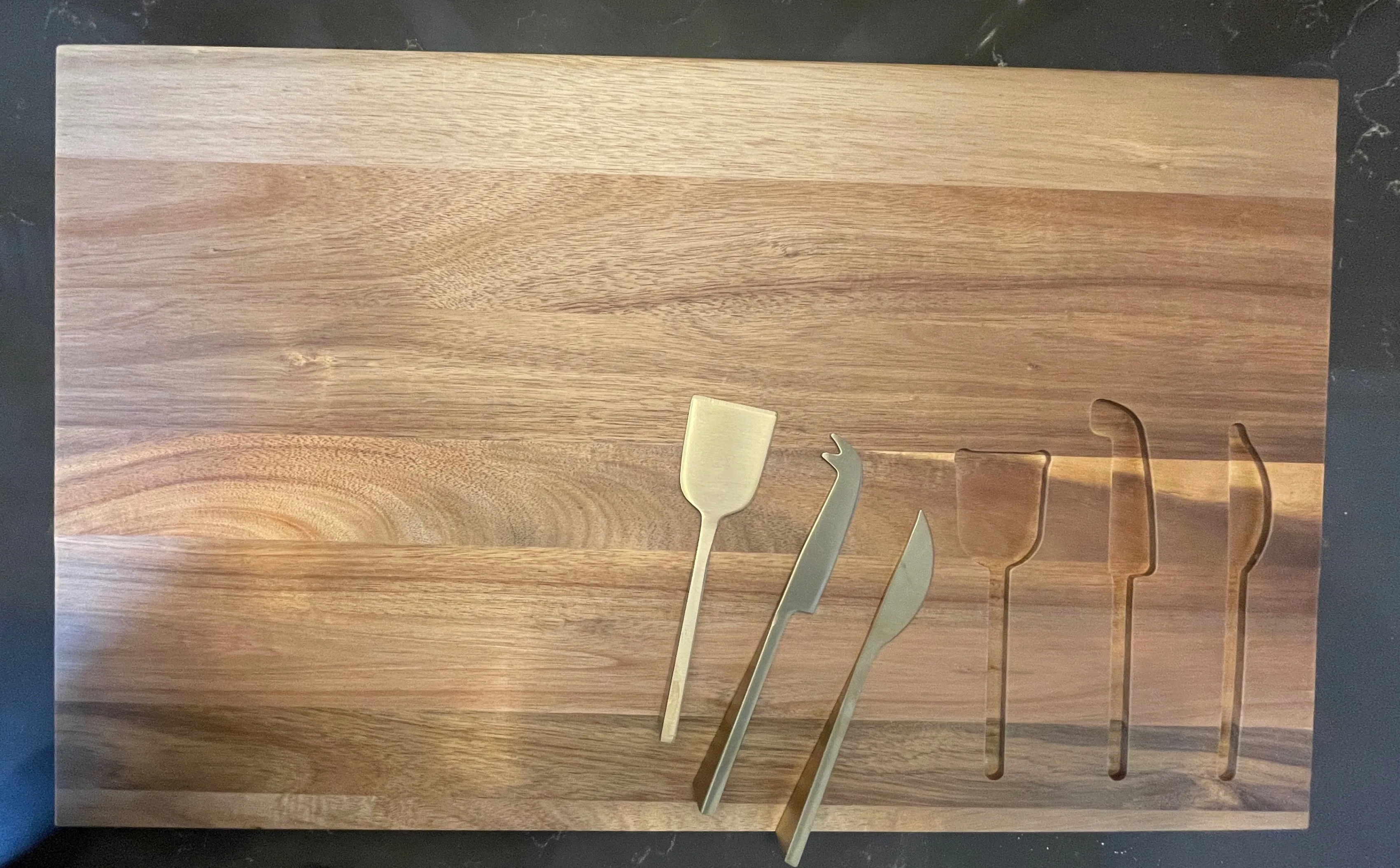 Crate and Barrel Octavia Large Wood Board with Cheese Knives image indicator(2)