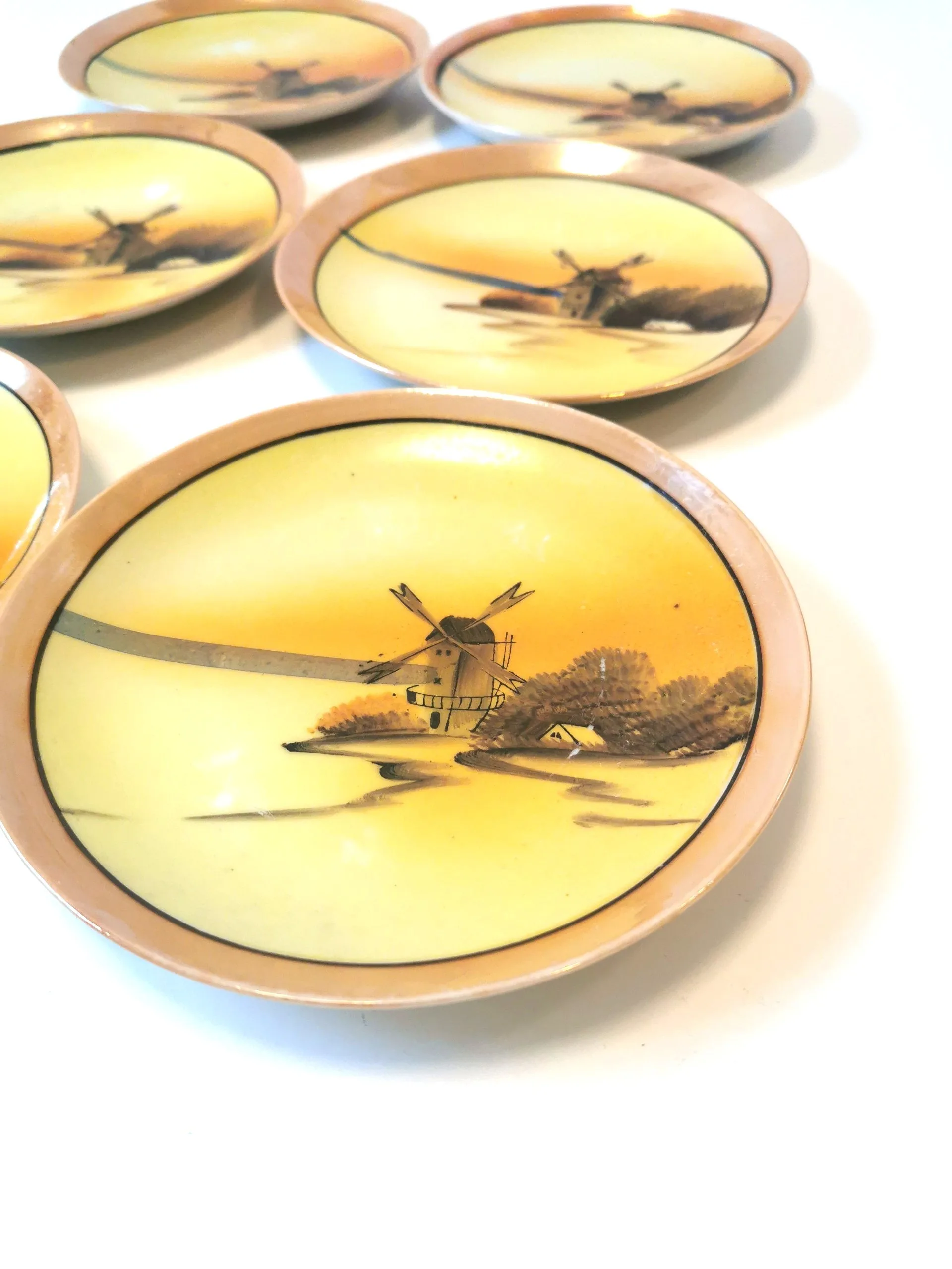 6 1950s MADE IN JAPAN Lusterware Plates Windmill Countryside image indicator(2)